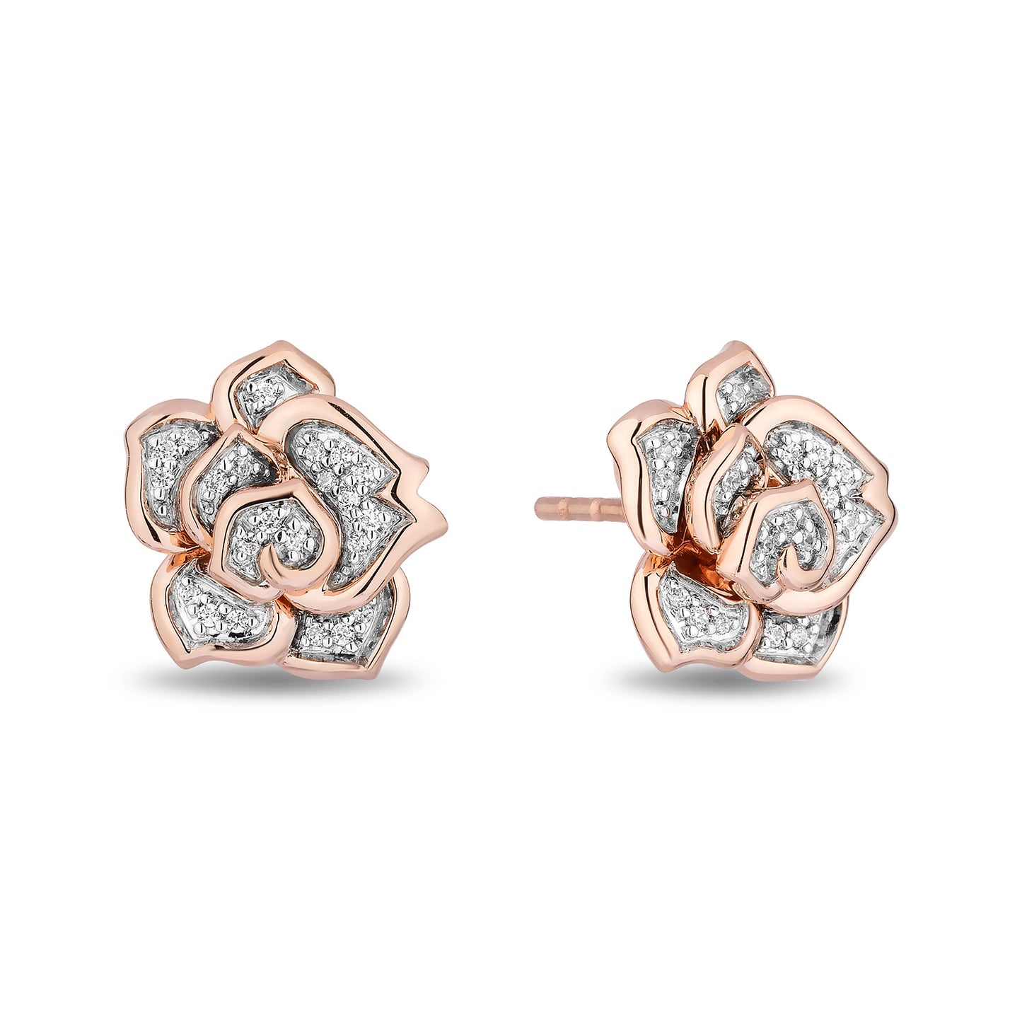 Enchanted Disney Fine Jewelry 14K Rose Gold Over Sterling Silver with 1/10 CTTW Diamonds Belle Rose Earrings