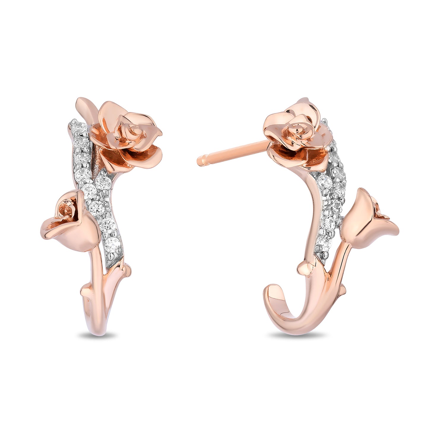 Enchanted Disney Fine Jewelry 14K Rose Gold Over Sterling Silver with 1/10 CTTW Diamonds Belle Rose Earrings
