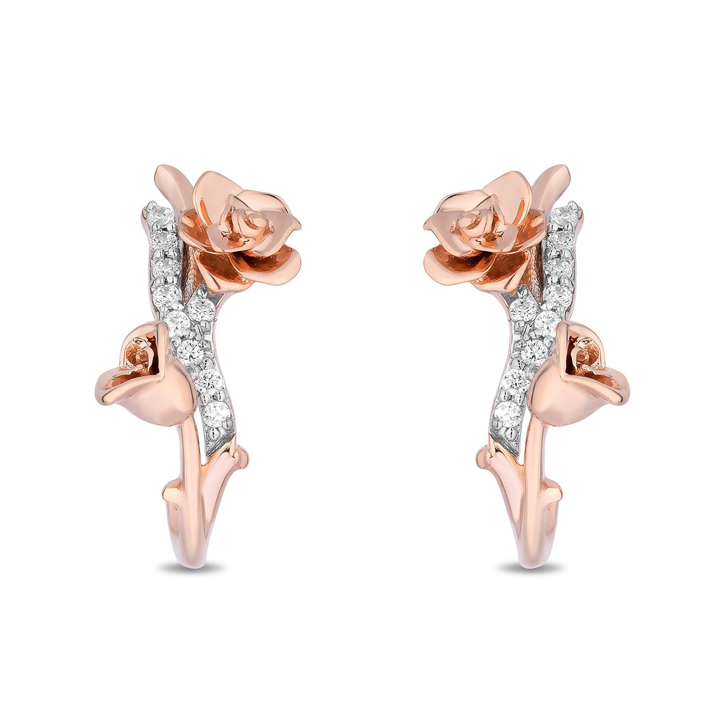Enchanted Disney Fine Jewelry 14K Rose Gold Over Sterling Silver with 1/10 CTTW Diamonds Belle Rose Earrings