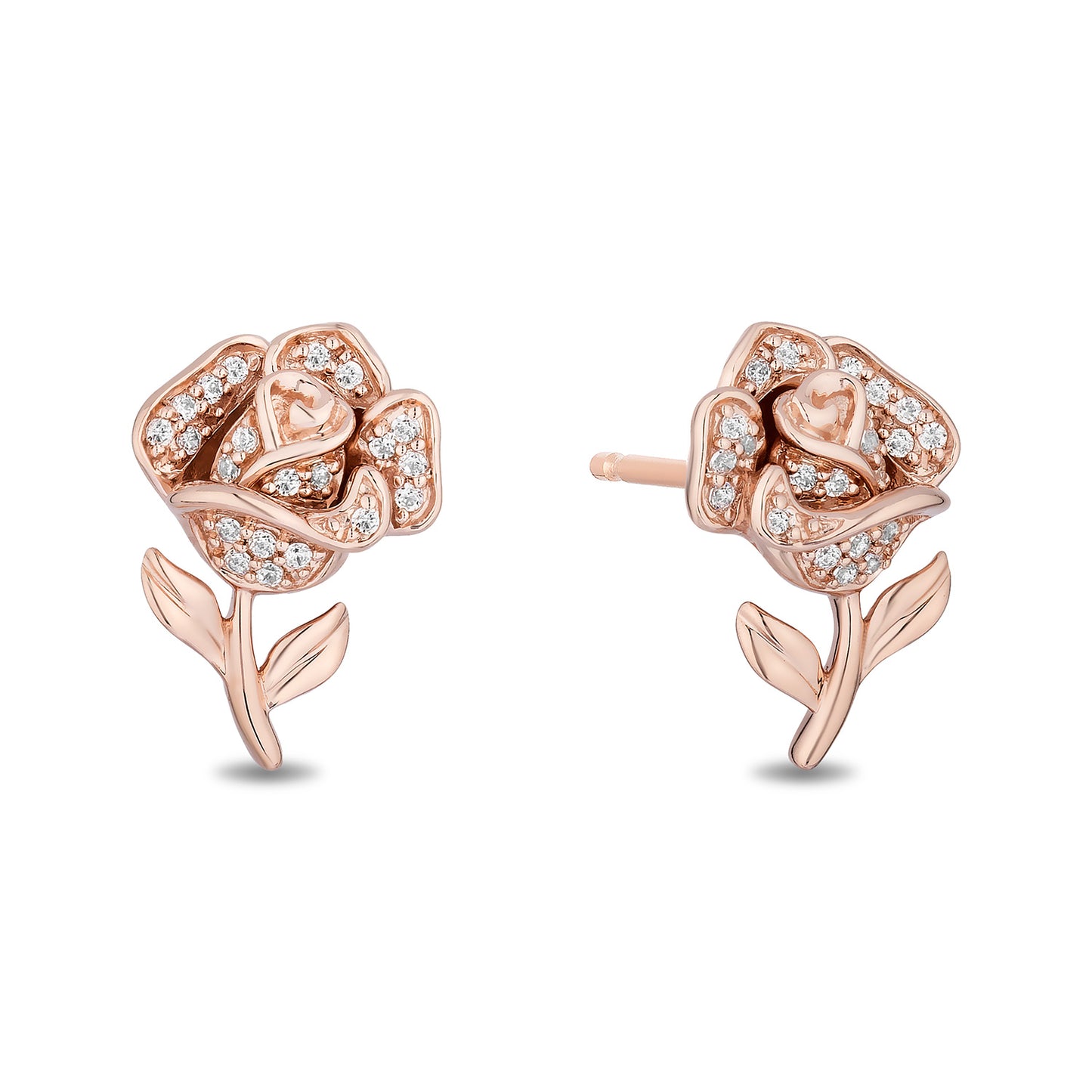 Enchanted Disney Fine Jewelry 14K Rose Gold Over Sterling Silver with 1/10 CTTW Diamonds Belle Stud Earrings