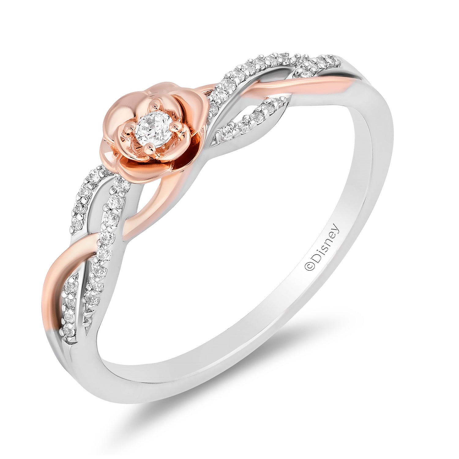 Disney Belle Inspired Diamonds Promise Ring in 14K Rose Gold Over ...