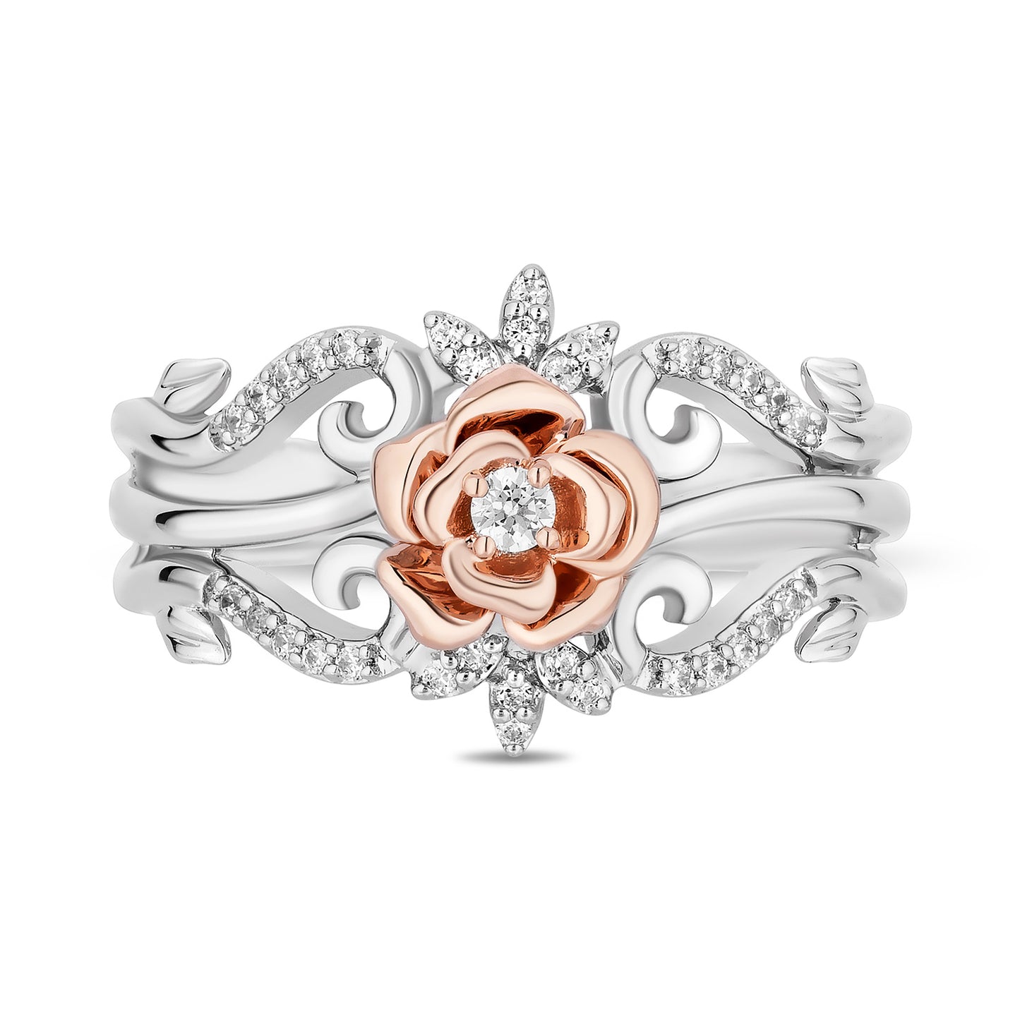 Enchanted Disney Fine Jewelry 14K Rose Gold Over Sterling Silver with 1/6 CTTW Diamonds Belle Ring