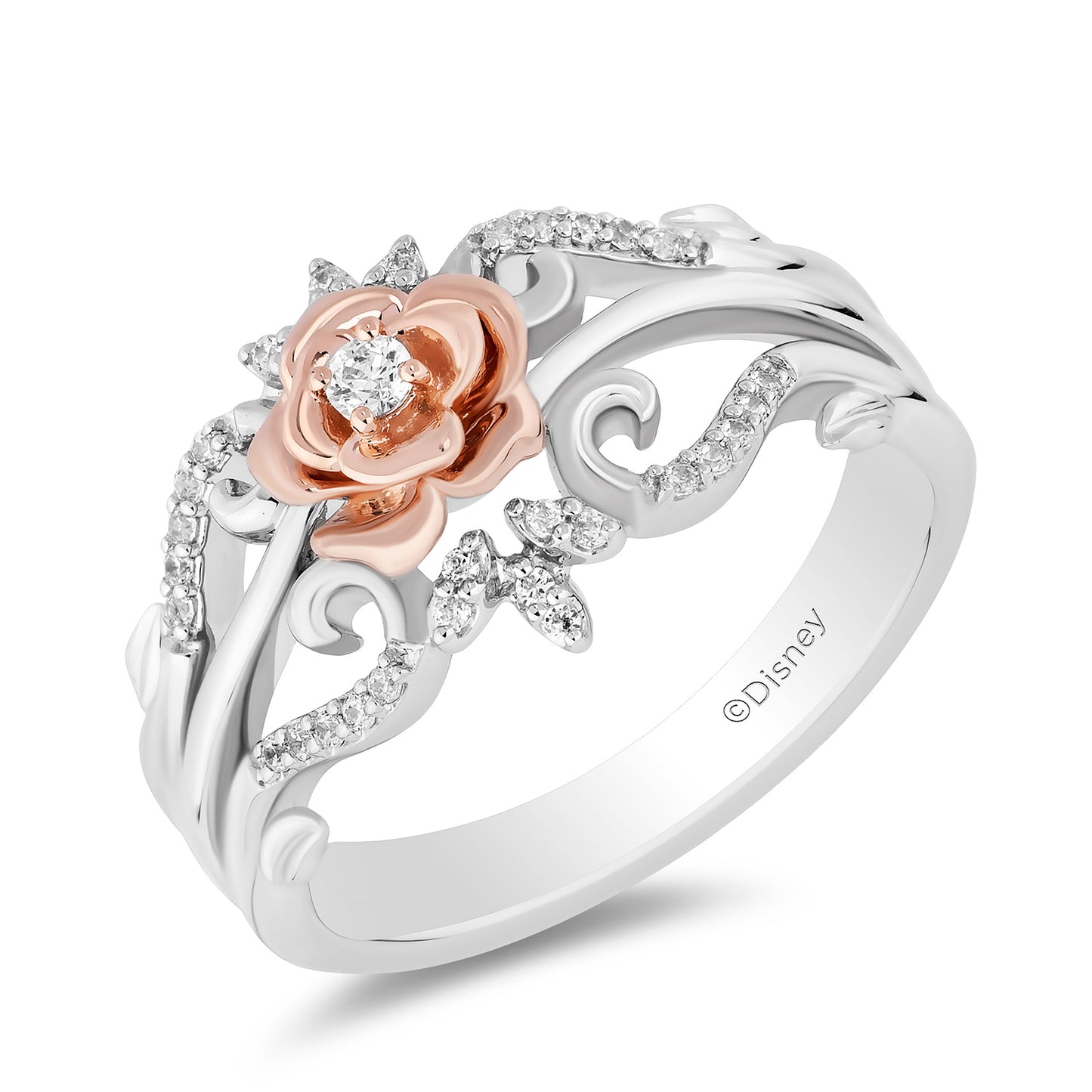 Enchanted Disney Fine Jewelry 14K Rose Gold Over Sterling Silver with 1/6 CTTW Diamonds Belle Ring