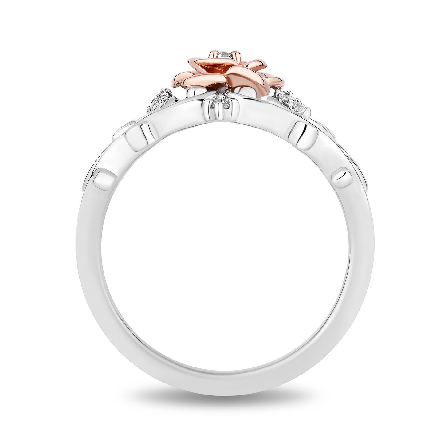 Enchanted Disney Fine Jewelry 14K Rose Gold Over Sterling Silver with 1/10 CTTW Diamonds Belle Rose Ring