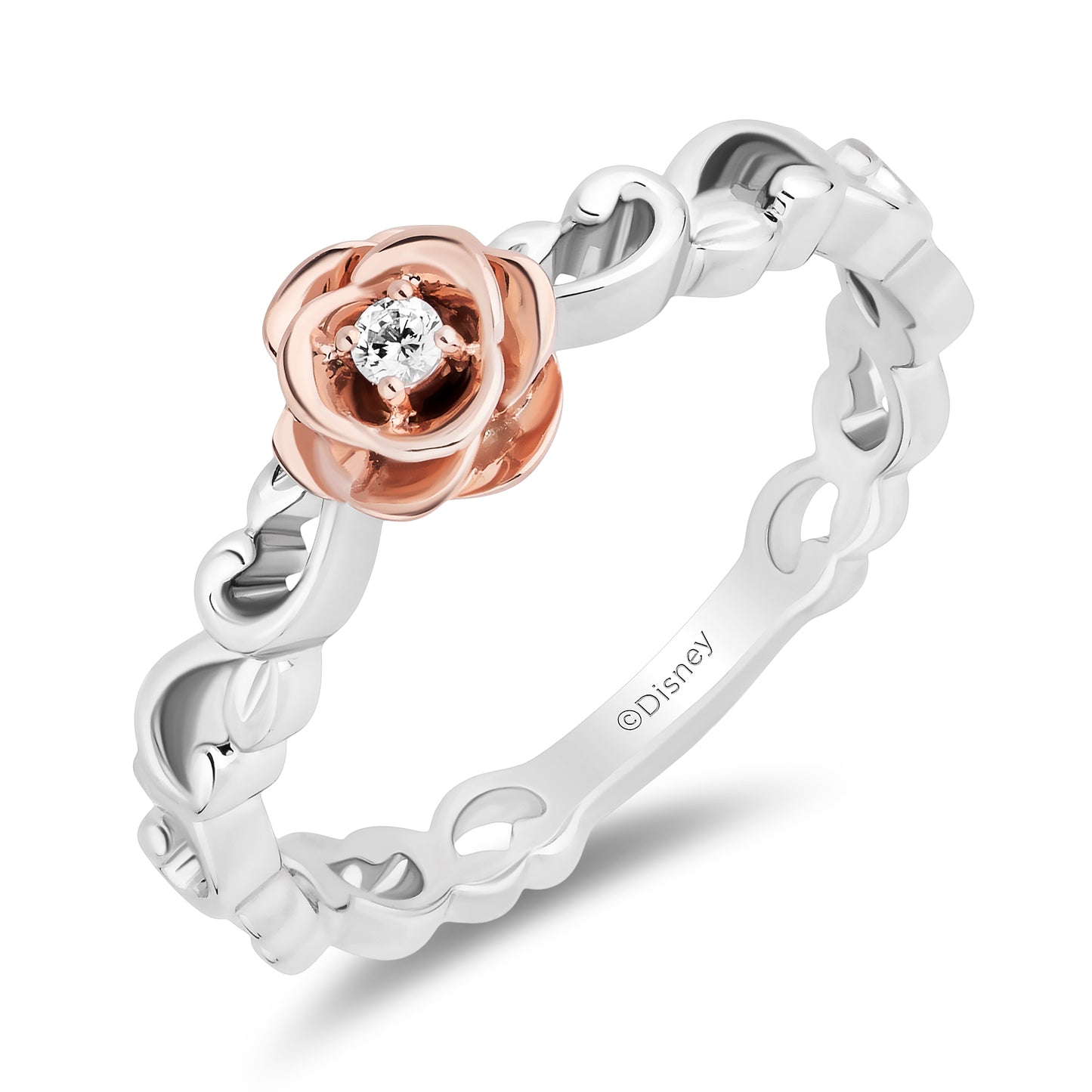 Enchanted Disney Fine Jewelry 14K Rose Gold Over Sterling Silver with Accent Diamonds Belle Ring