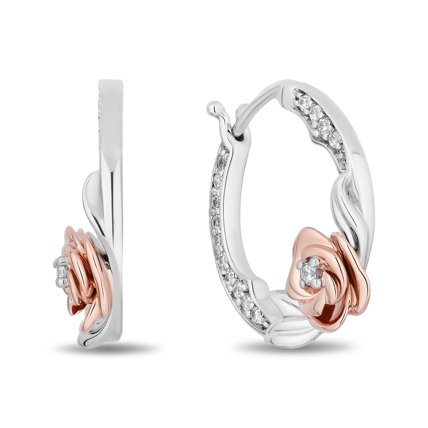 Enchanted Disney Fine Jewelry Sterling Silver and 10K Rose Gold with 1/5 CTTW Diamonds Belle Earrings
