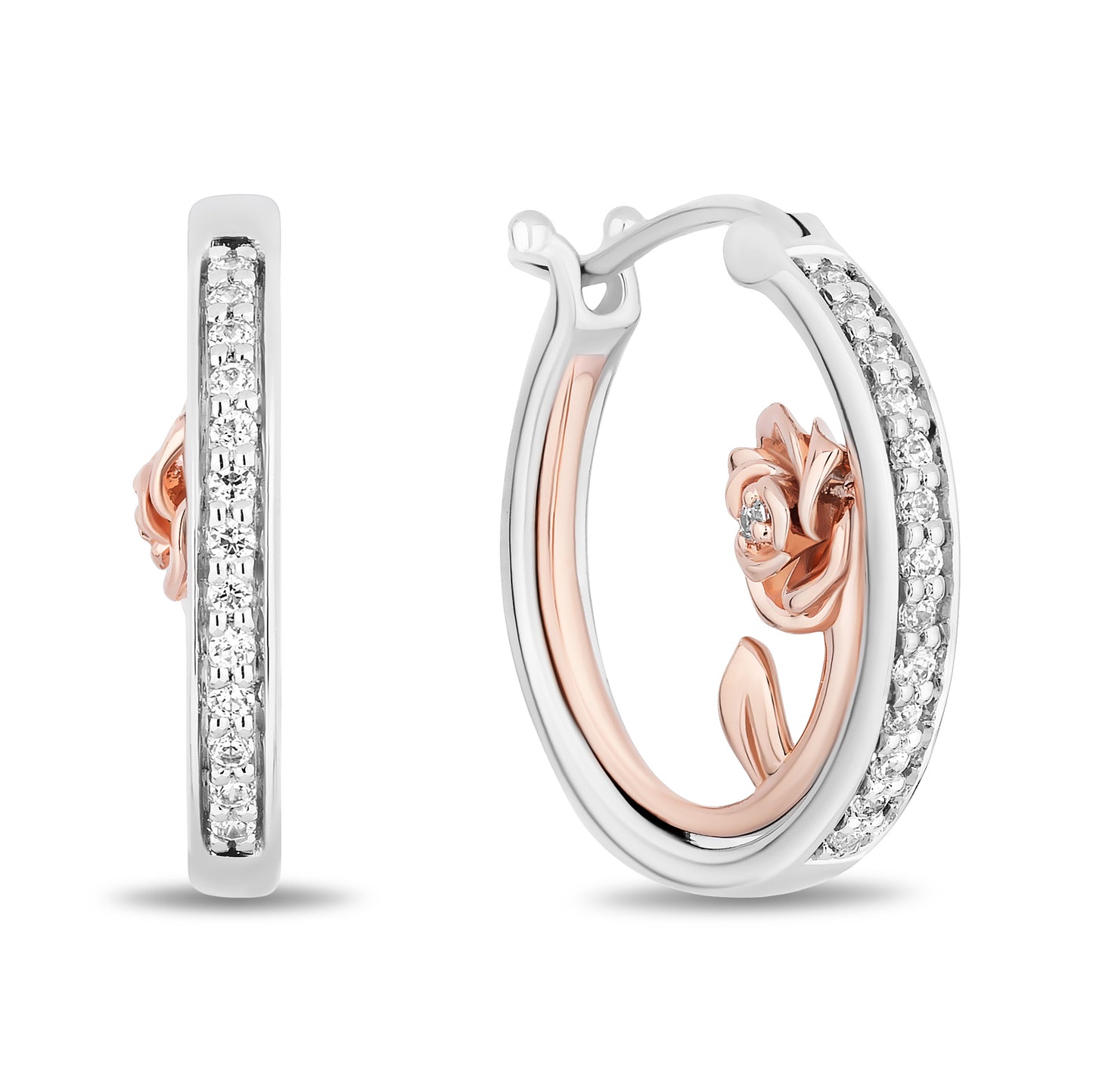 Enchanted Disney Fine Jewelry 14K Rose Gold Over Sterling Silver with 1/5 CTTW Diamonds Belle Hoop Earrings