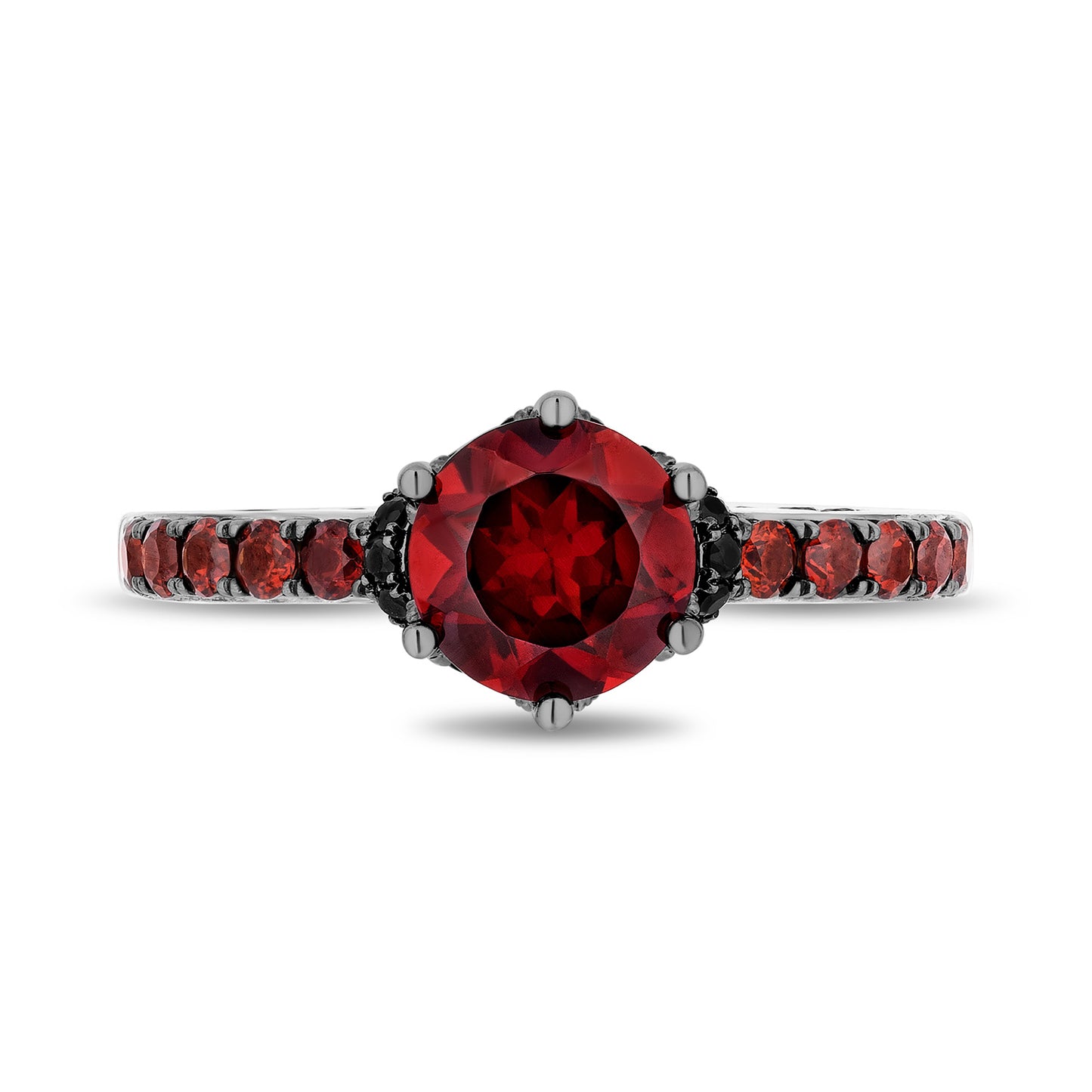 Enchanted Disney Fine Jewelry 14K White and Yellow Gold with 1/10 CTTW Black Diamond and Red Garnet, Disney's Evil Queen Engagement Ring