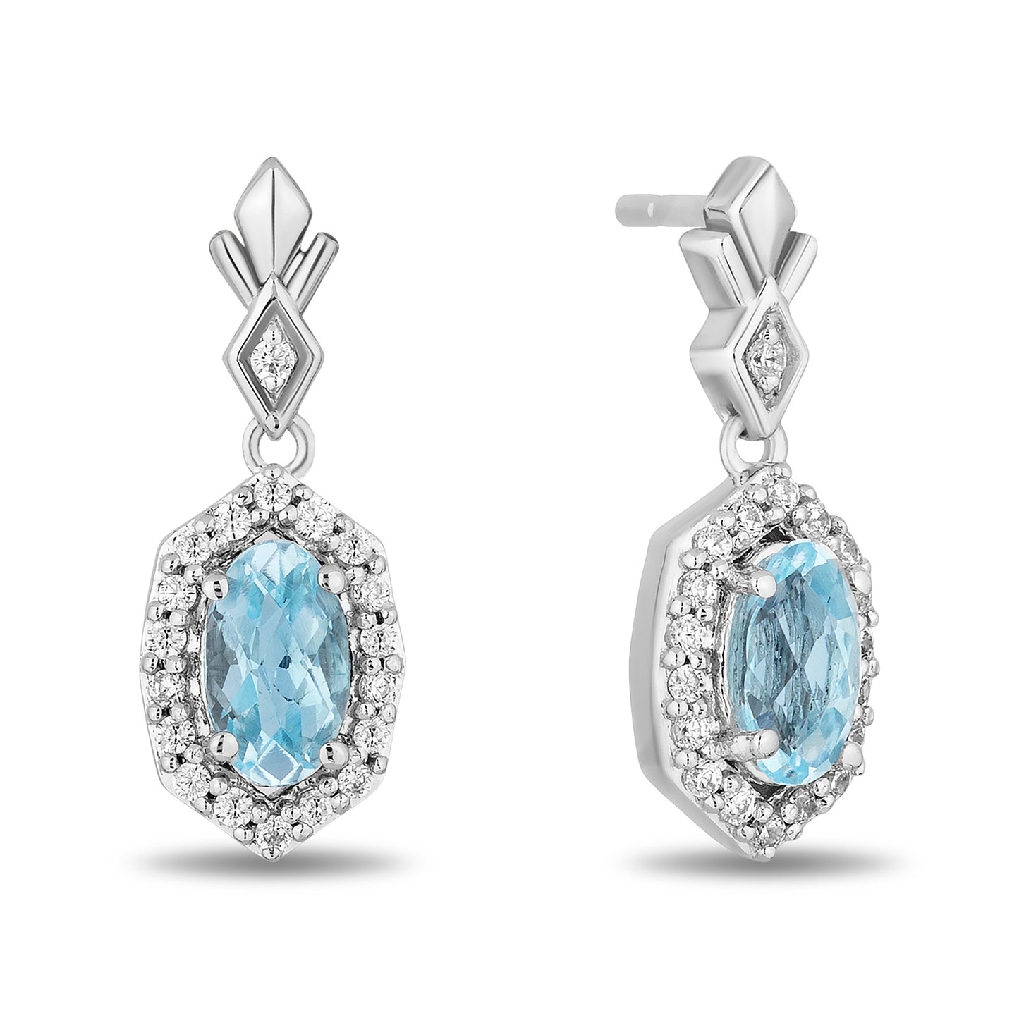 Enchanted Disney Fine Jewelry Sterling Silver with 1/10 CTTW Diamonds and Checkerboard Sky Blue Topaz Elsa Earrings