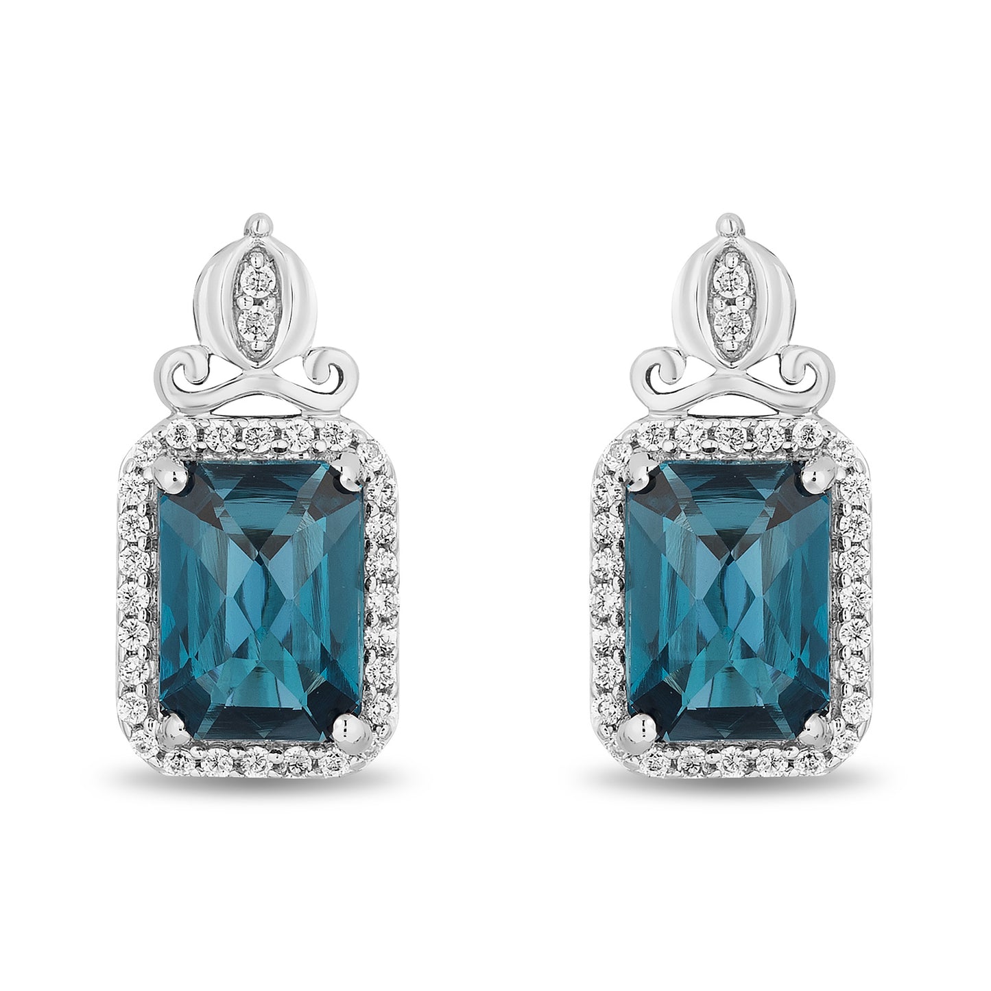 Enchanted Disney Fine Jewelry Sterling Silver with 1/6 CTTW Diamonds and London Blue Topaz Cinderella Stud Earrings