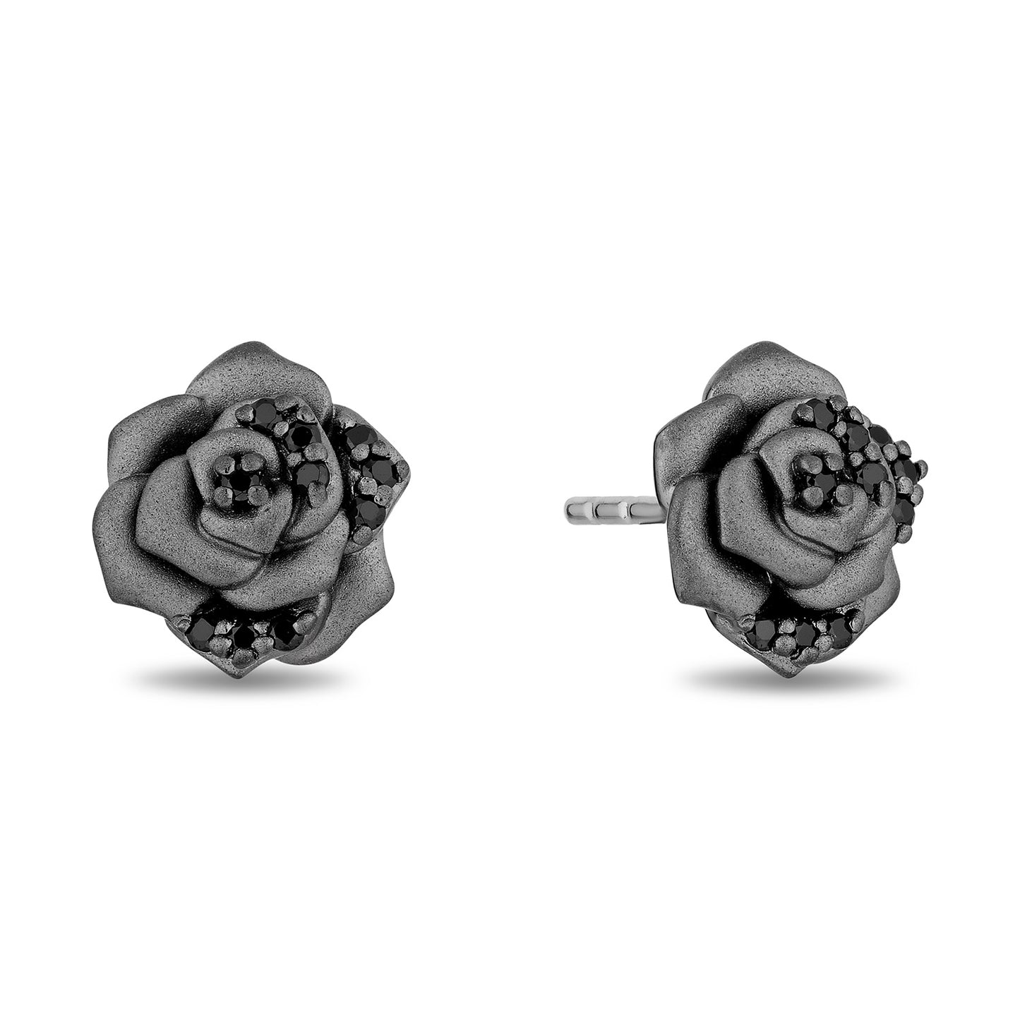 Enchanted Disney Fine Jewelry Black Rhodium Over Sterling Silver with 1/6 CTTW Black Diamonds Maleficent Rose Stud Earrings