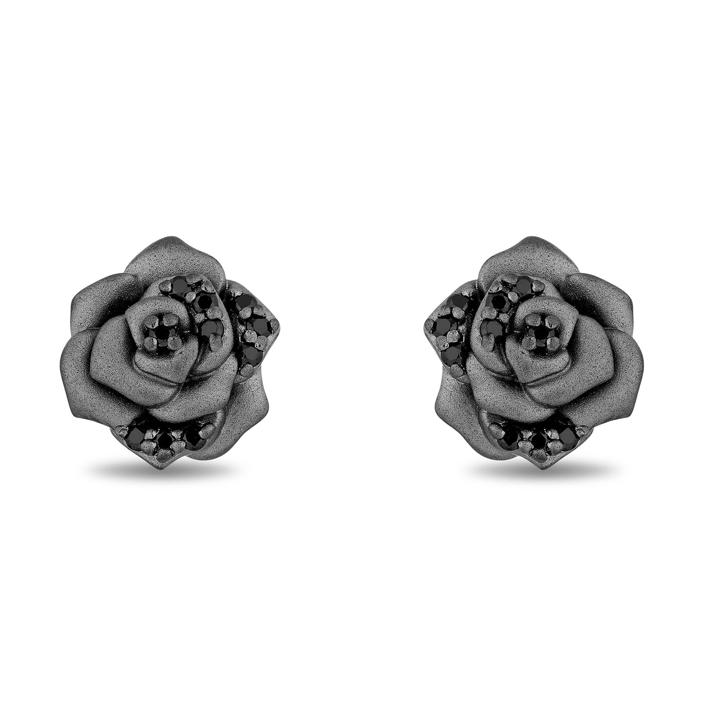 Enchanted Disney Fine Jewelry Black Rhodium Over Sterling Silver with 1/6 CTTW Black Diamonds Maleficent Rose Stud Earrings