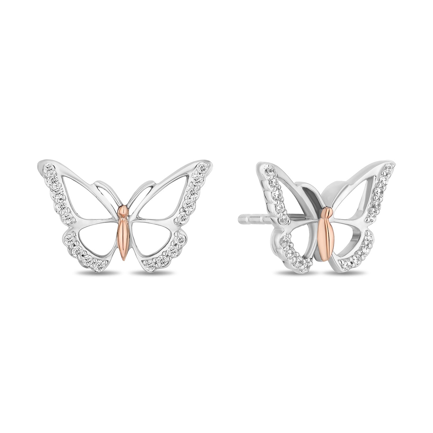 Disney Mulan Inspired Diamonds Butterfly Stud Earrings in 14K Rose
