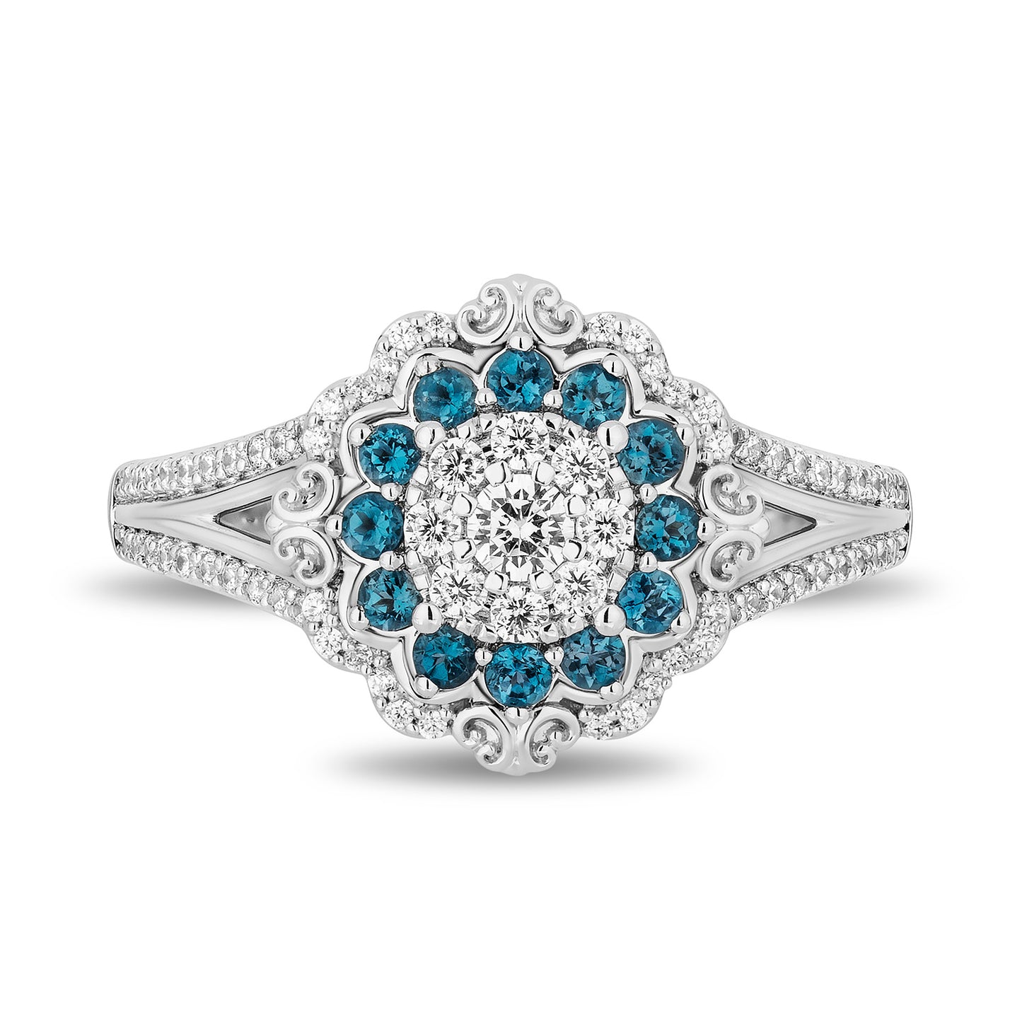 Enchanted Disney Fine Jewelry 14K White Gold with 1/2 CTTW Diamonds and London Blue Topaz Cinderella Engagement Ring
