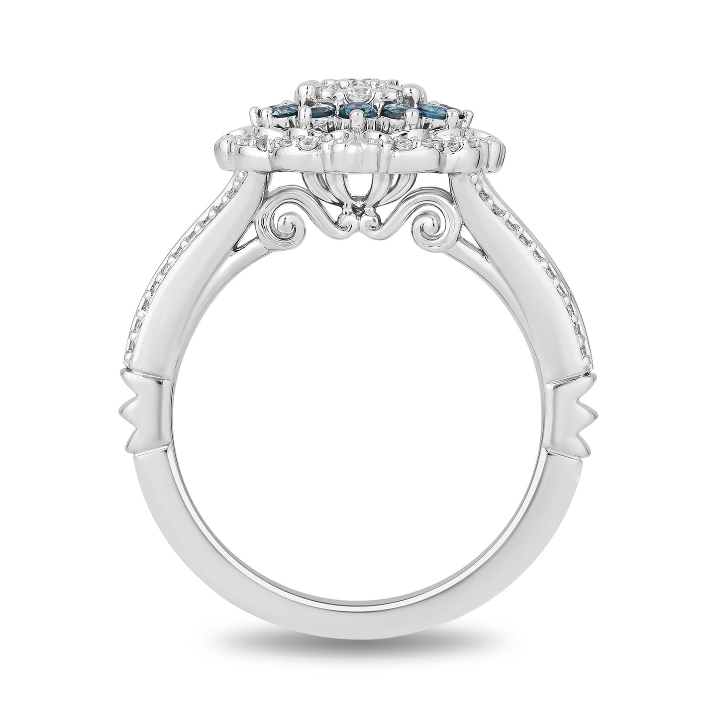 Enchanted Disney Fine Jewelry 14K White Gold with 1/2 CTTW Diamonds and London Blue Topaz Cinderella Engagement Ring