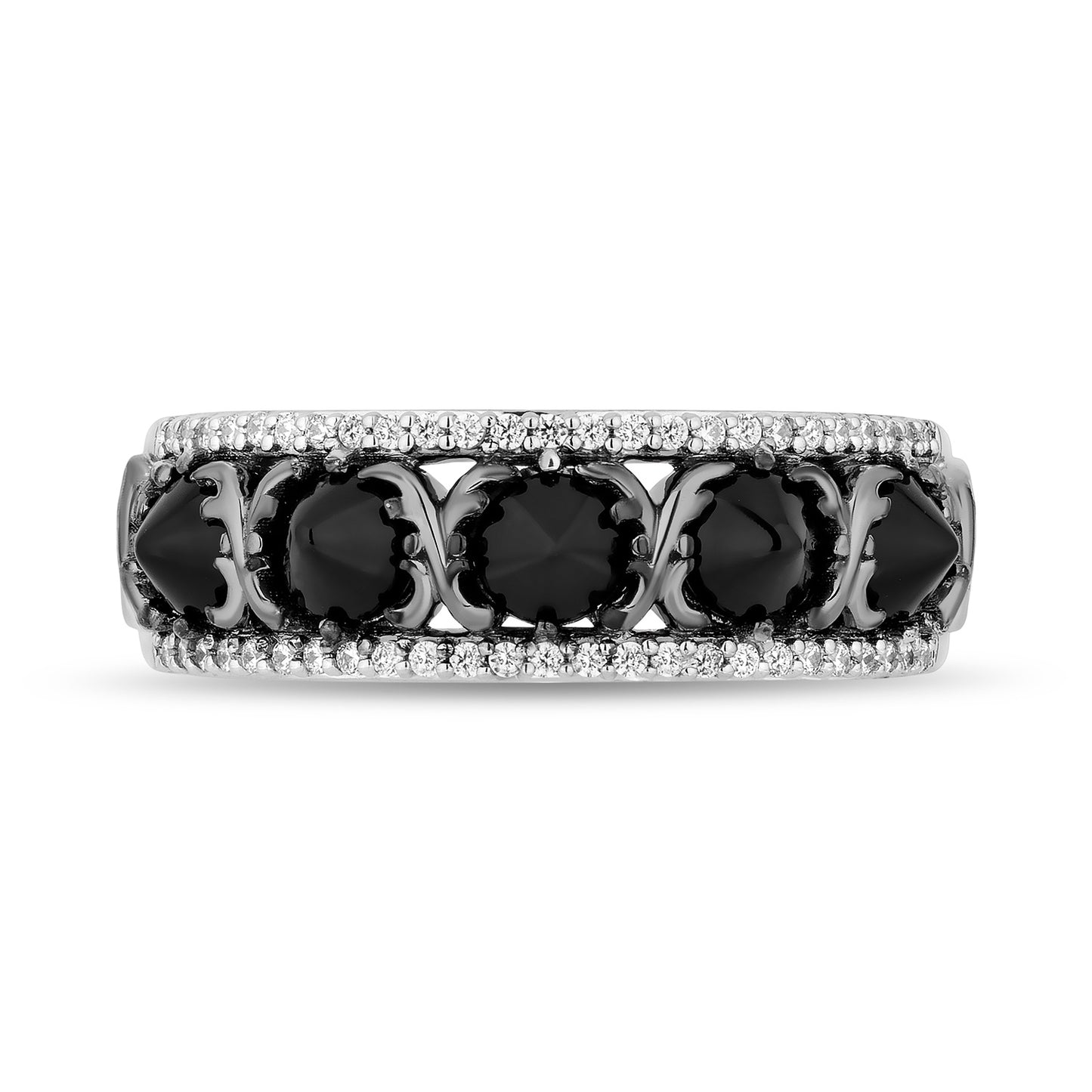 Enchanted Disney Fine Jewelry Black Rhodium Over Sterling Silver with 1/6 CTTW Diamonds and Black Onyx Maleficent Ring