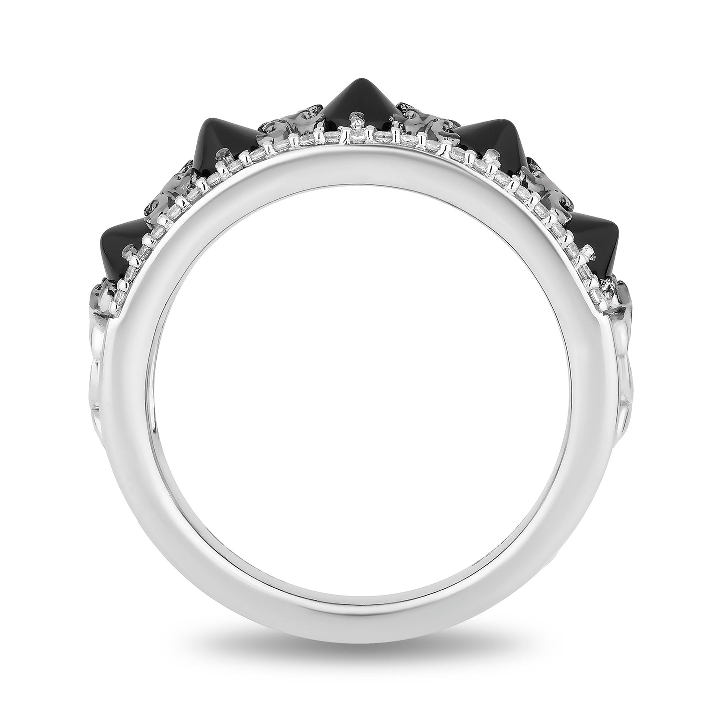 Enchanted Disney Fine Jewelry Black Rhodium Over Sterling Silver with 1/6 CTTW Diamonds and Black Onyx Maleficent Ring