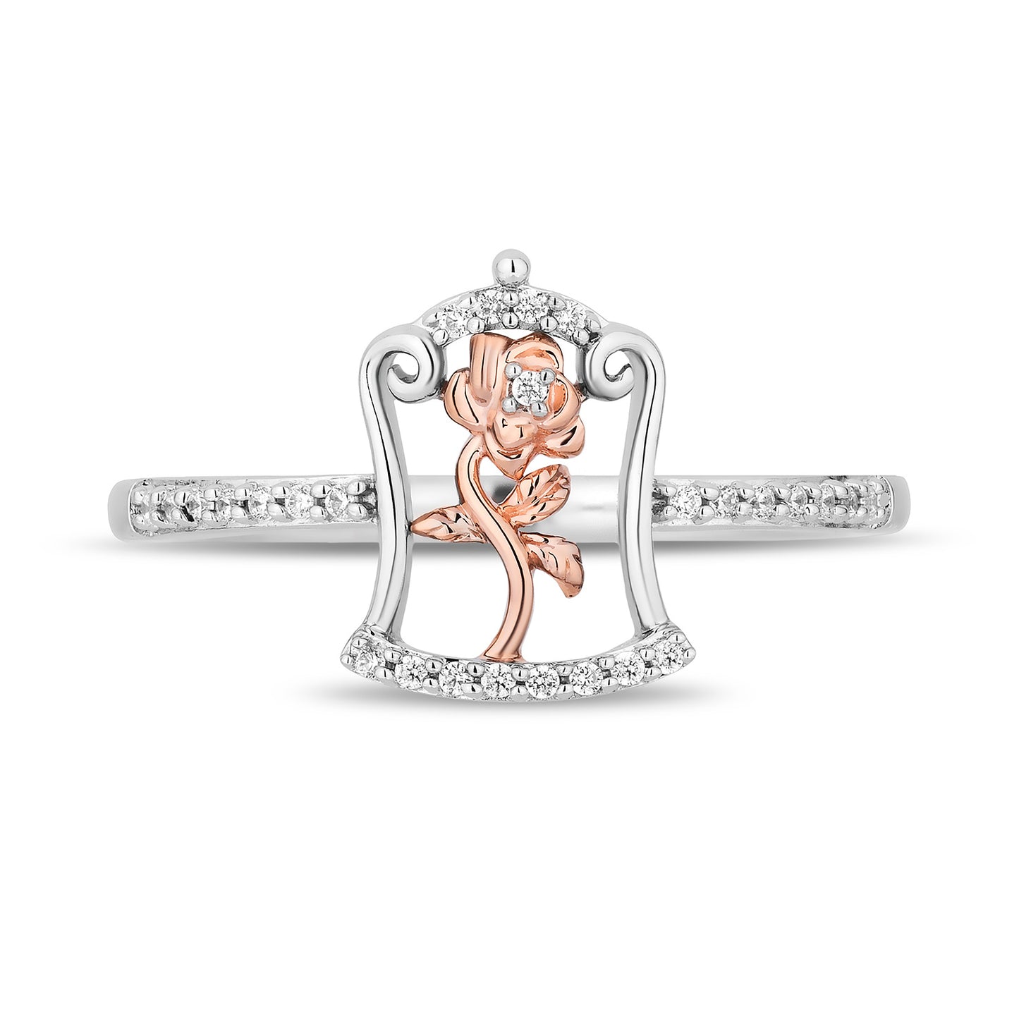 Enchanted Disney Fine Jewelry 14K Rose Gold Over Sterling Silver with 1/10 CTTW Diamonds Belle Ring