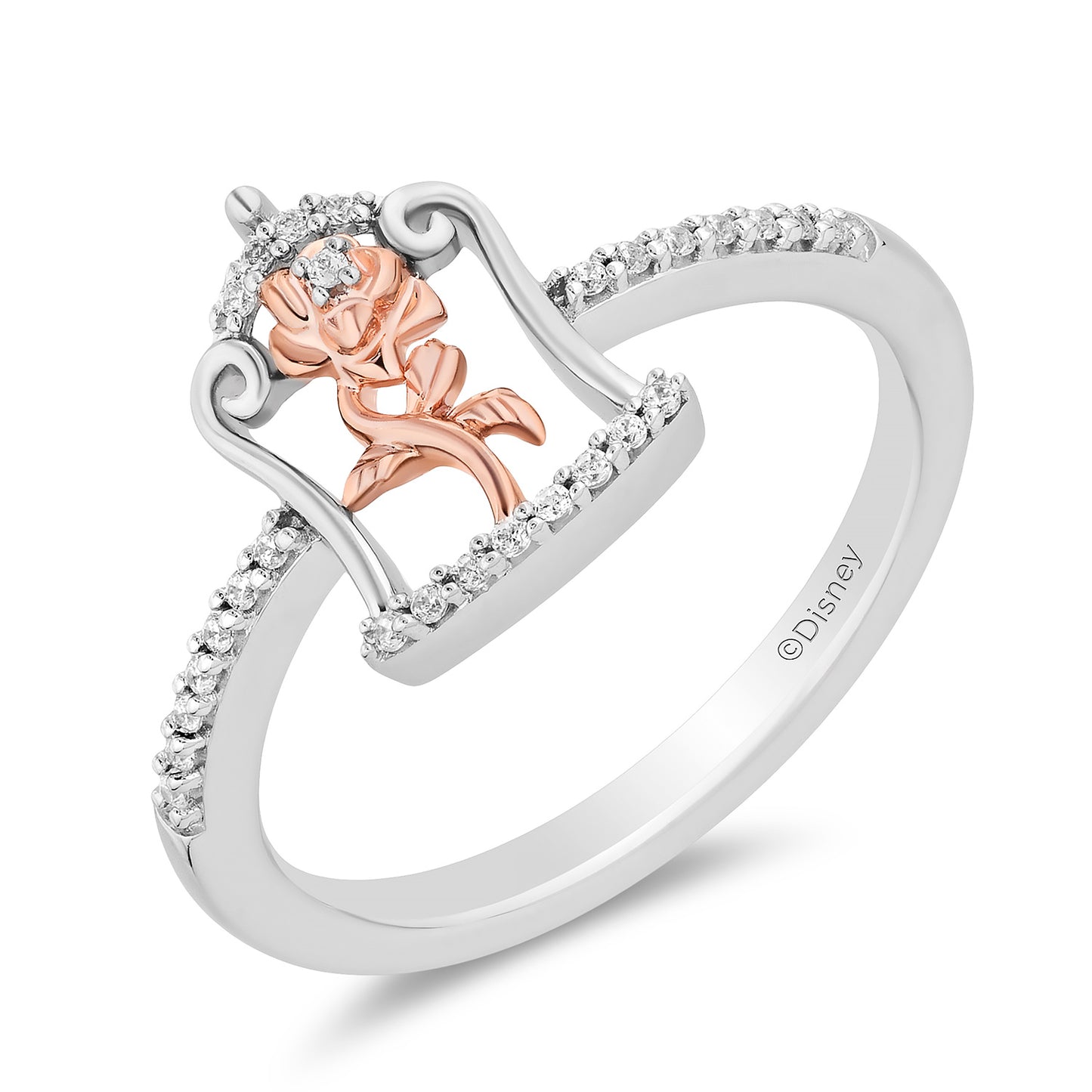 Enchanted Disney Fine Jewelry 14K Rose Gold Over Sterling Silver with 1/10 CTTW Diamonds Belle Ring