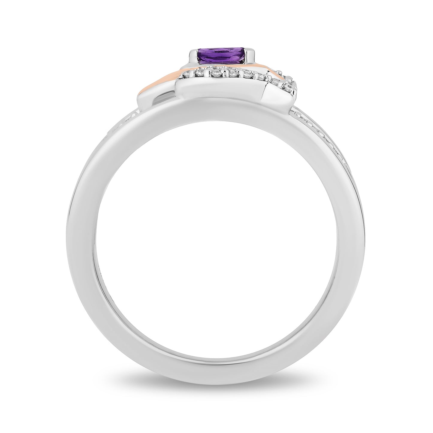 Enchanted Disney Fine Jewelry 14K Rose Gold Over Sterling Silver with 1/10 CTTW Diamonds and Amethyst Ariel Ring