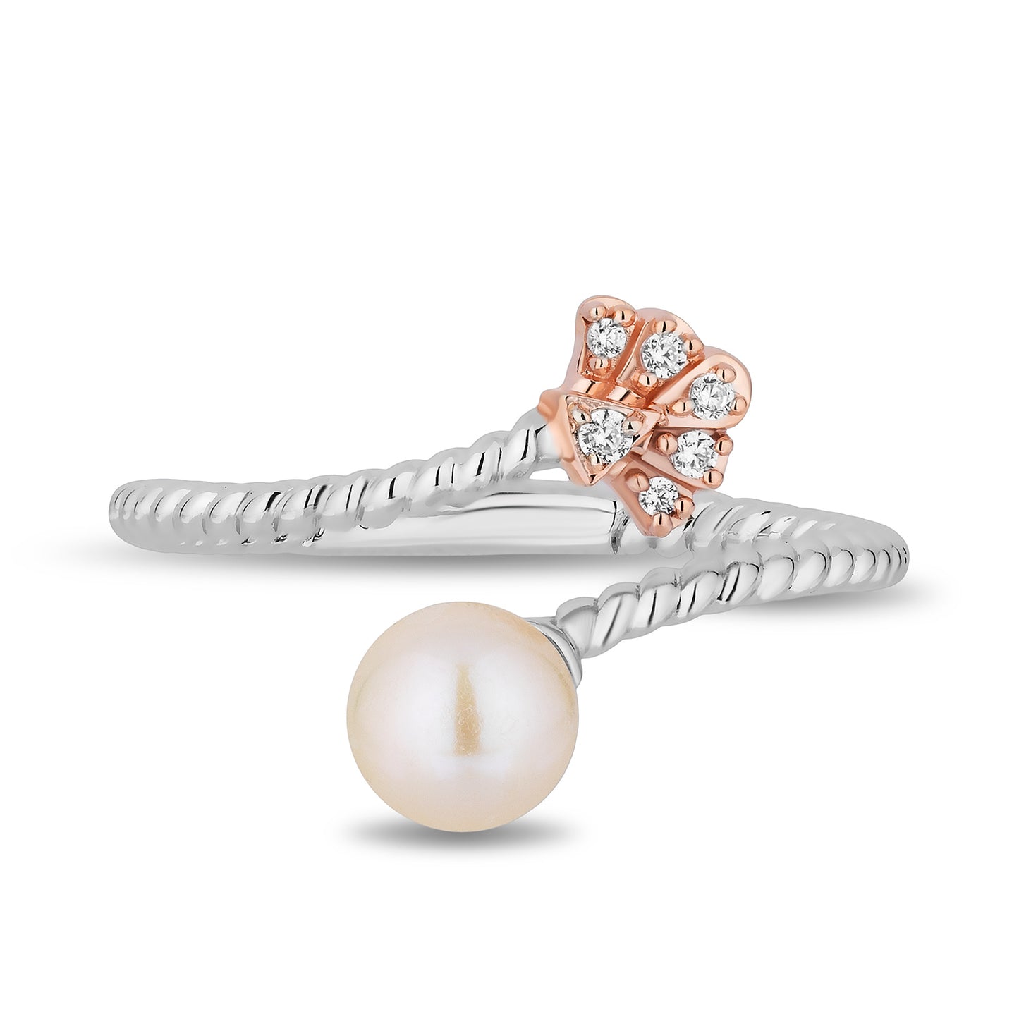 Enchanted Disney Fine Jewelry 14K Rose Gold Over Sterling Silver with 1/20 CTTW Diamonds and Fresh Water Pearl Ariel Ring