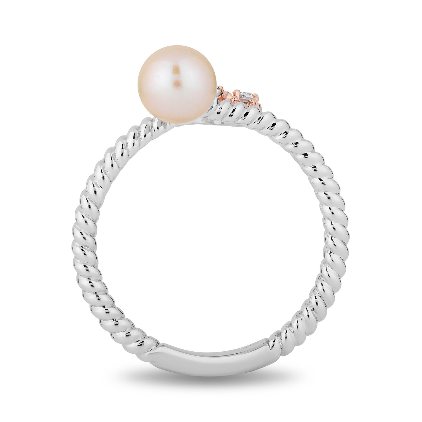 Enchanted Disney Fine Jewelry 14K Rose Gold Over Sterling Silver with 1/20 CTTW Diamonds and Fresh Water Pearl Ariel Ring