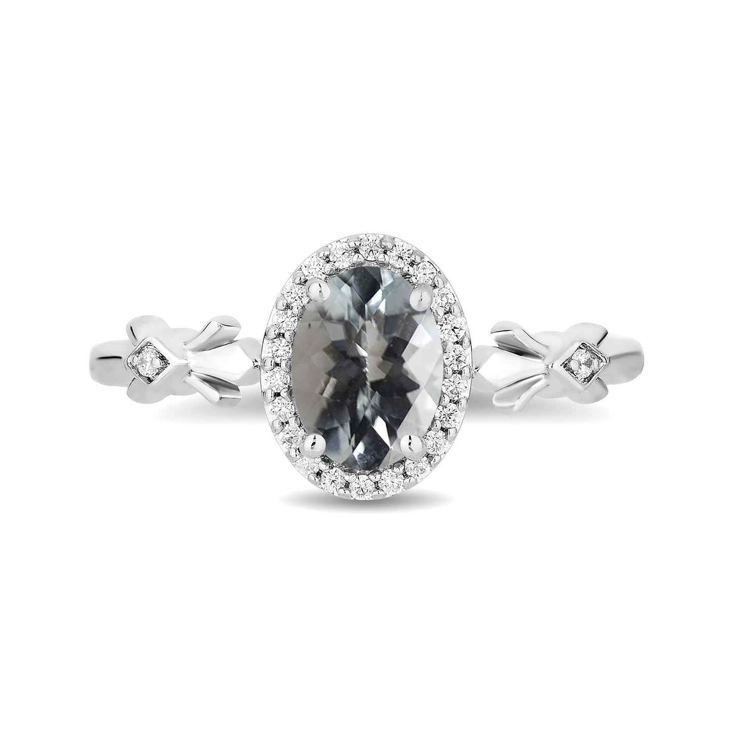 Enchanted Disney Fine Jewelry Sterling Silver with 1/10 CTTW Diamonds and Aquamarine Elsa Ring