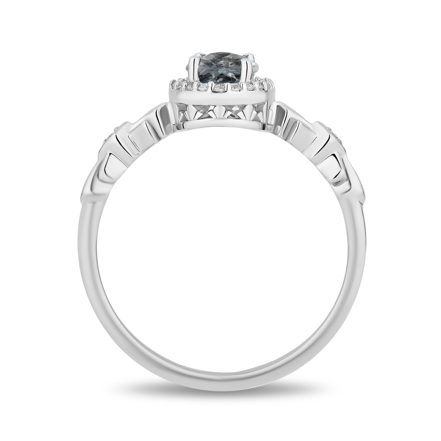 Enchanted Disney Fine Jewelry Sterling Silver with 1/10 CTTW Diamonds and Aquamarine Elsa Ring