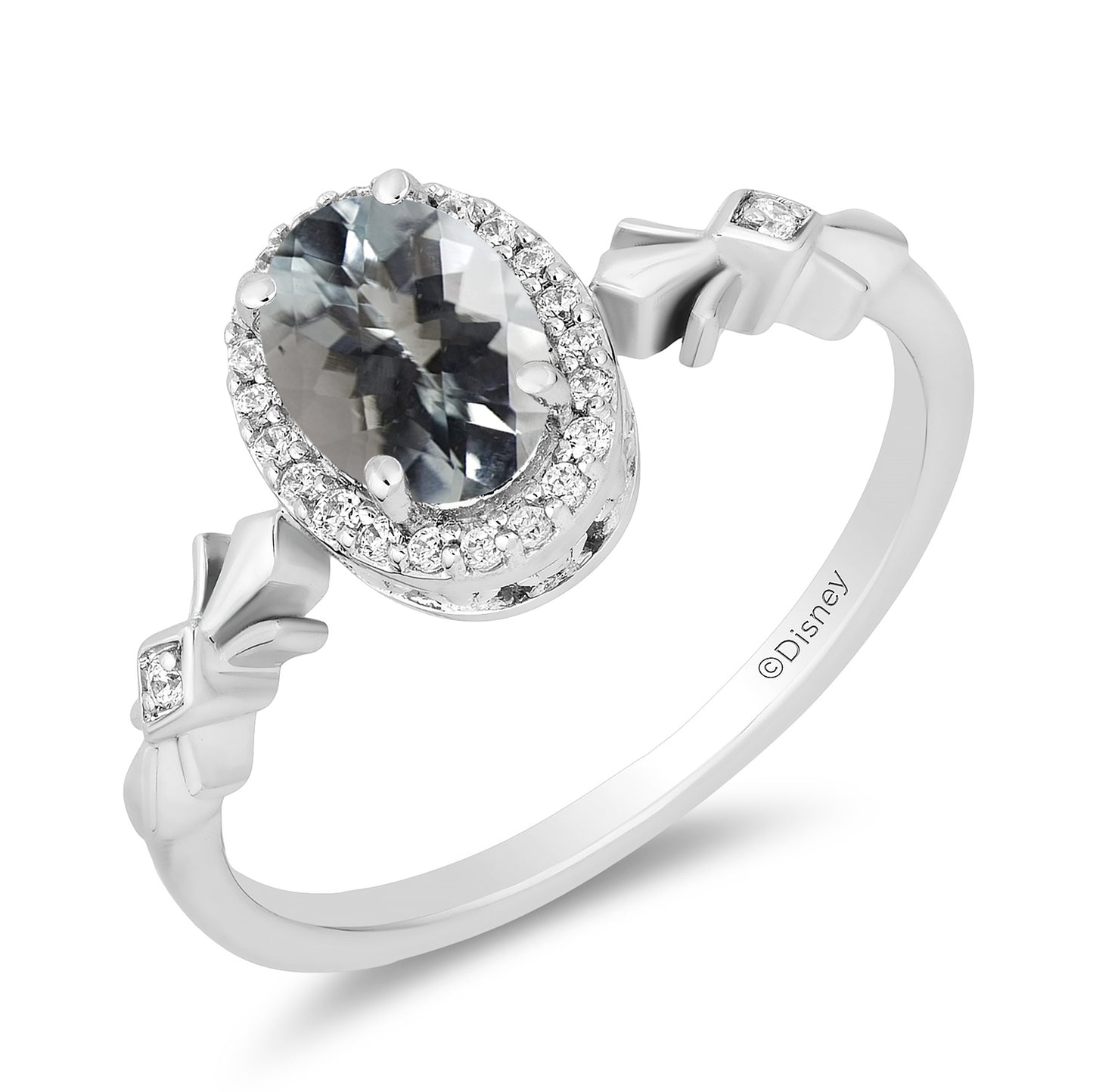 Enchanted Disney Fine Jewelry Sterling Silver with 1/10 CTTW Diamonds and Aquamarine Elsa Ring