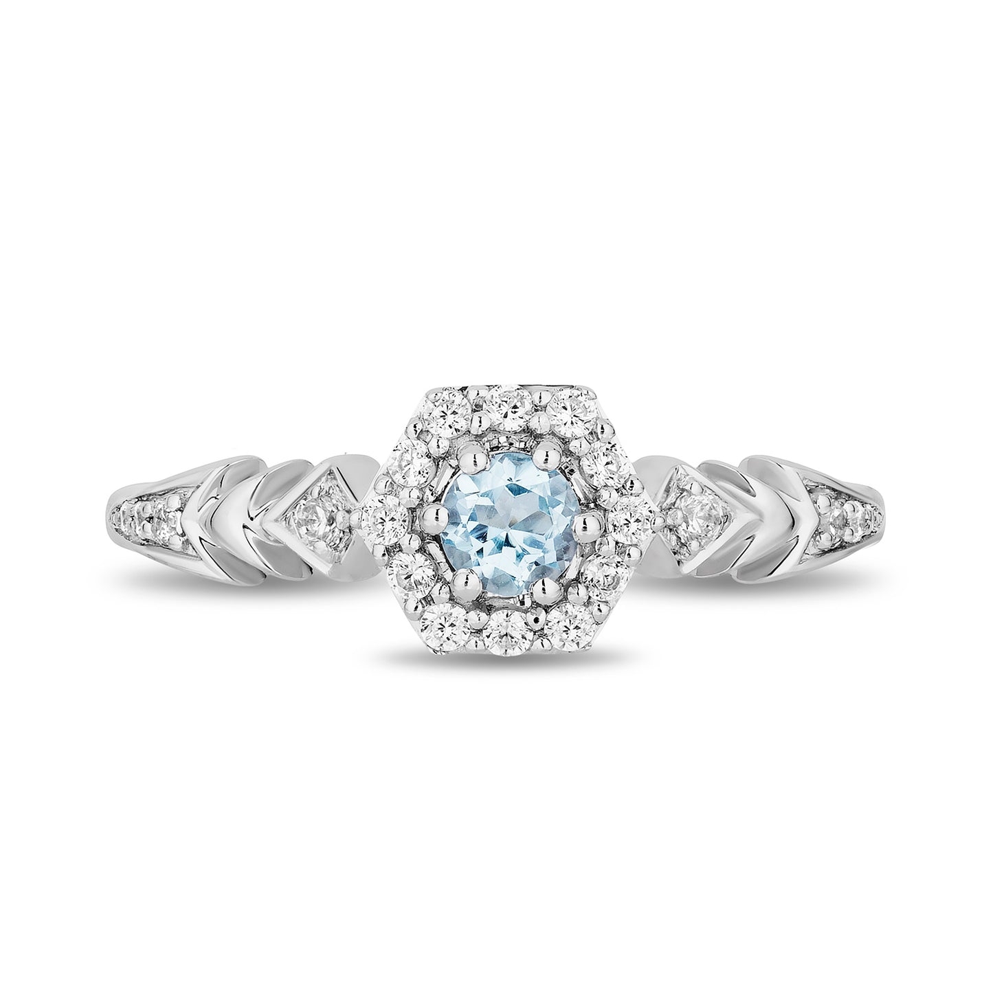 Enchanted Disney Fine Jewelry Sterling Silver with 1/5 CTTW Diamonds and Sky Blue Topaz Elsa Ring