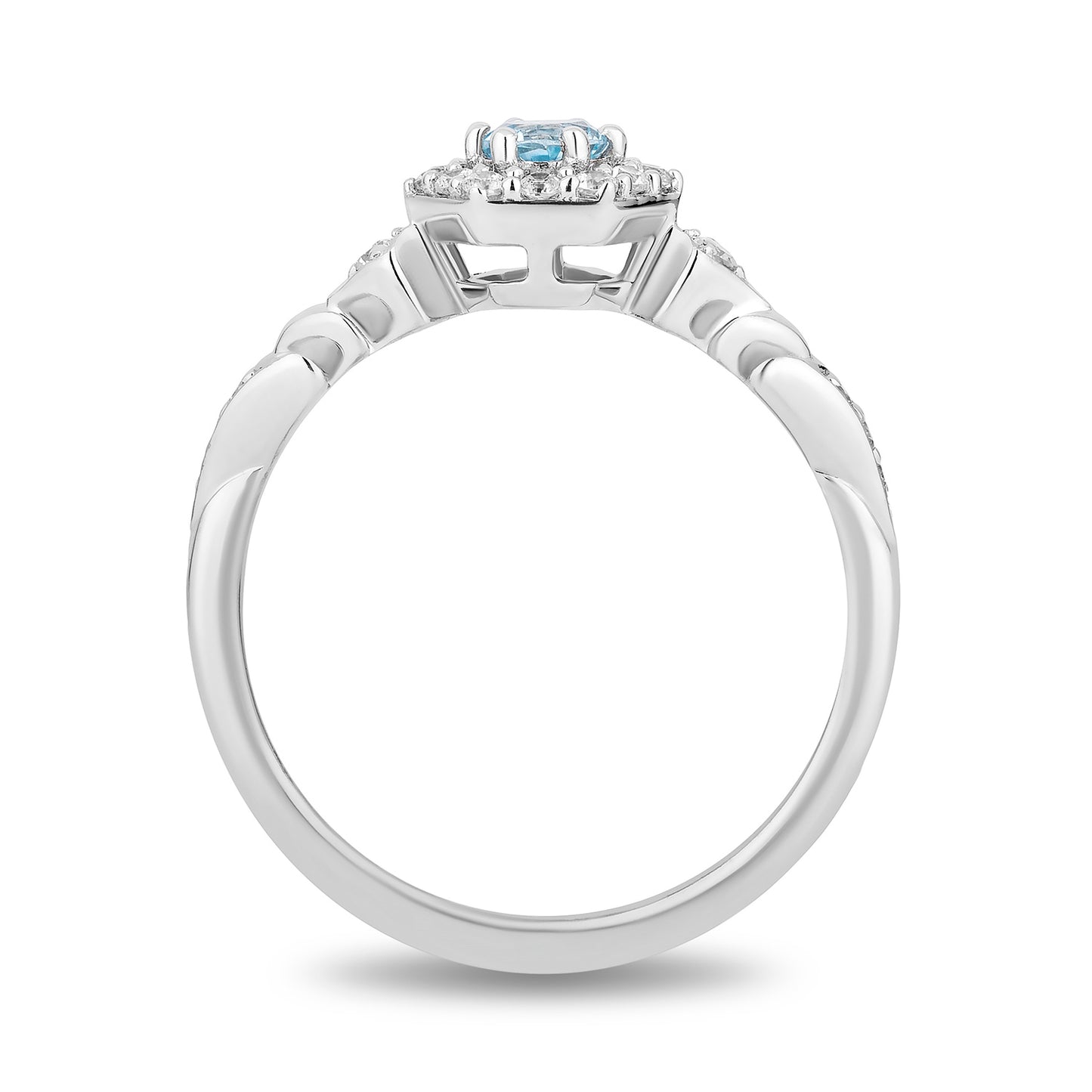 Enchanted Disney Fine Jewelry Sterling Silver with 1/5 CTTW Diamonds and Sky Blue Topaz Elsa Ring