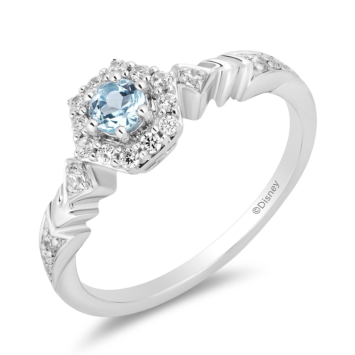 Enchanted Disney Fine Jewelry Sterling Silver with 1/5 CTTW Diamonds and Sky Blue Topaz Elsa Ring