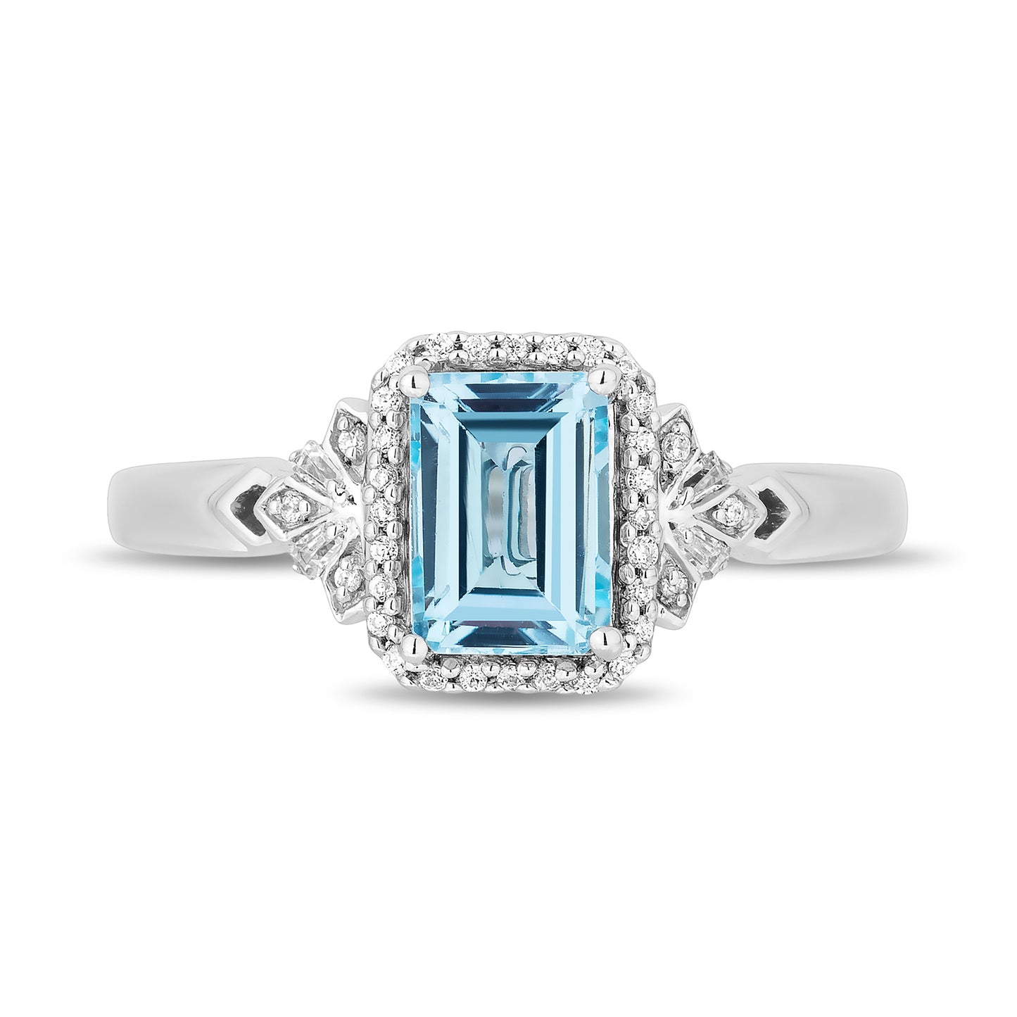 Enchanted Disney Fine Jewelry Sterling Silver with 1/10 CTTW Diamonds and Sky Blue Topaz Elsa Ring