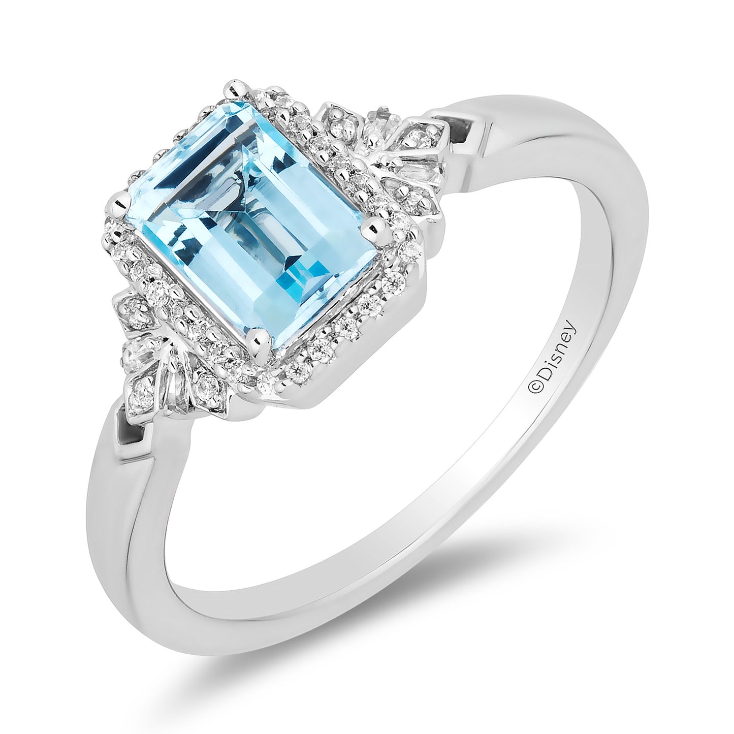 Enchanted Disney Fine Jewelry Sterling Silver with 1/10 CTTW Diamonds and Sky Blue Topaz Elsa Ring