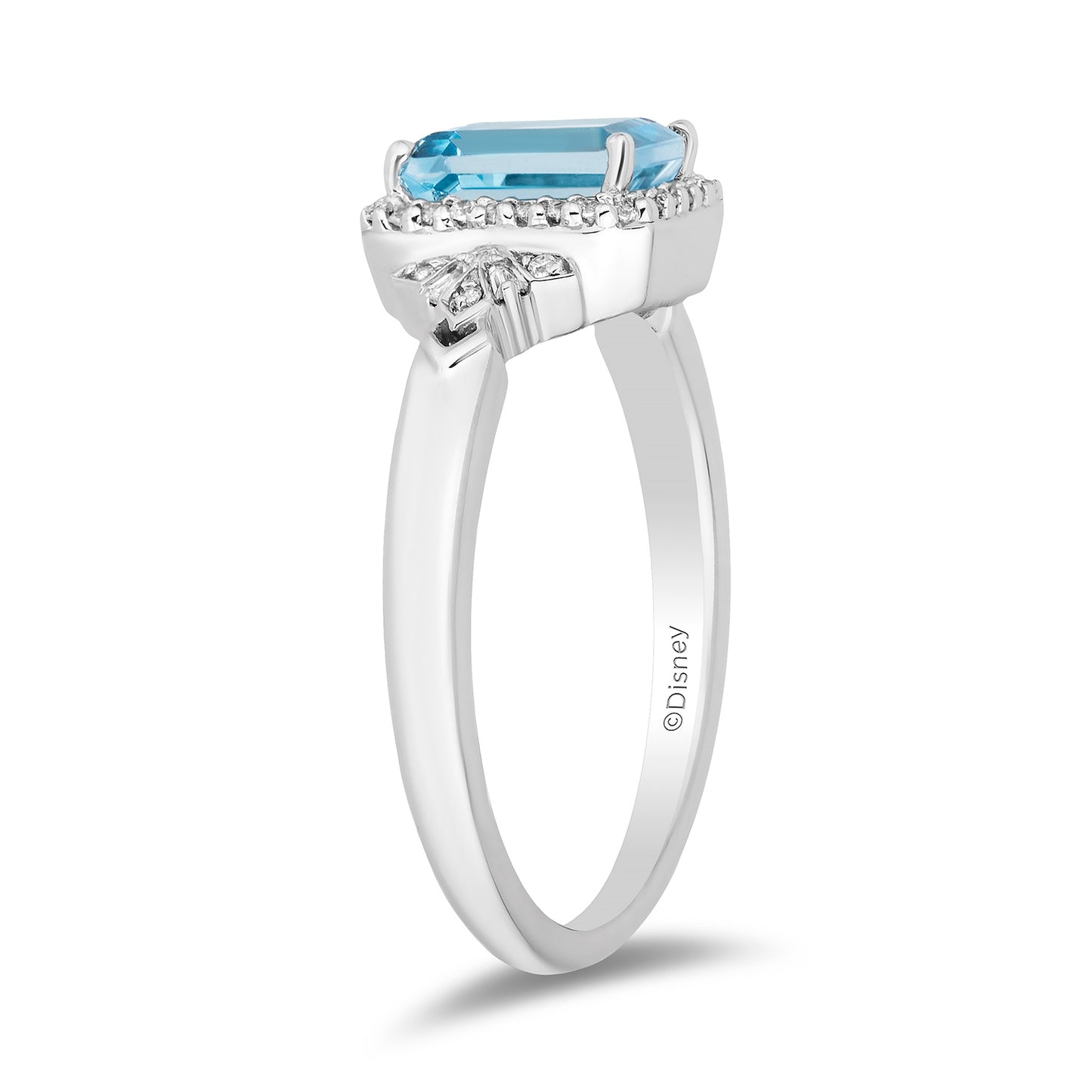 Enchanted Disney Fine Jewelry Sterling Silver with 1/10 CTTW Diamonds and Sky Blue Topaz Elsa Ring