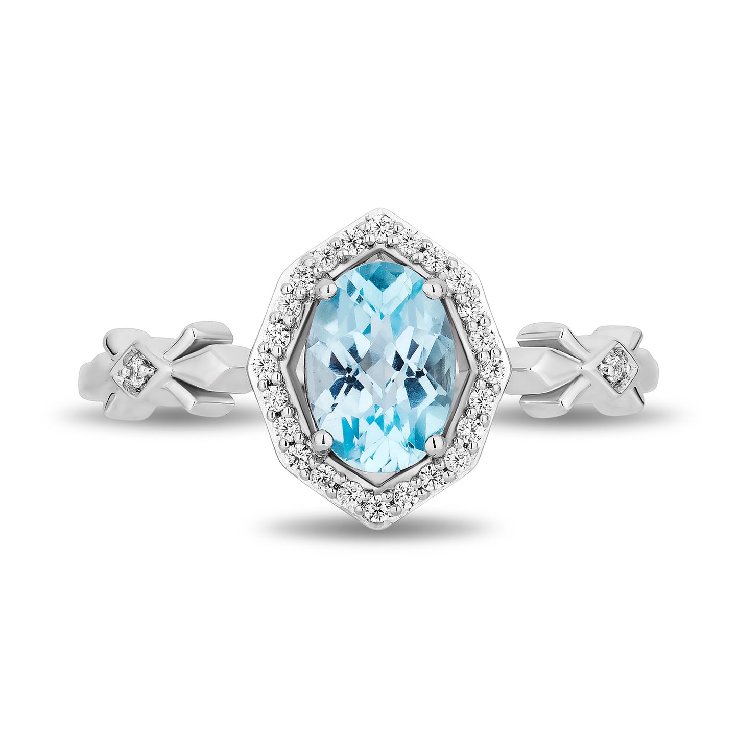 Enchanted Disney Fine Jewelry Sterling Silver with 1/10 CTTW Diamonds and Sky Blue Topaz Elsa Ring