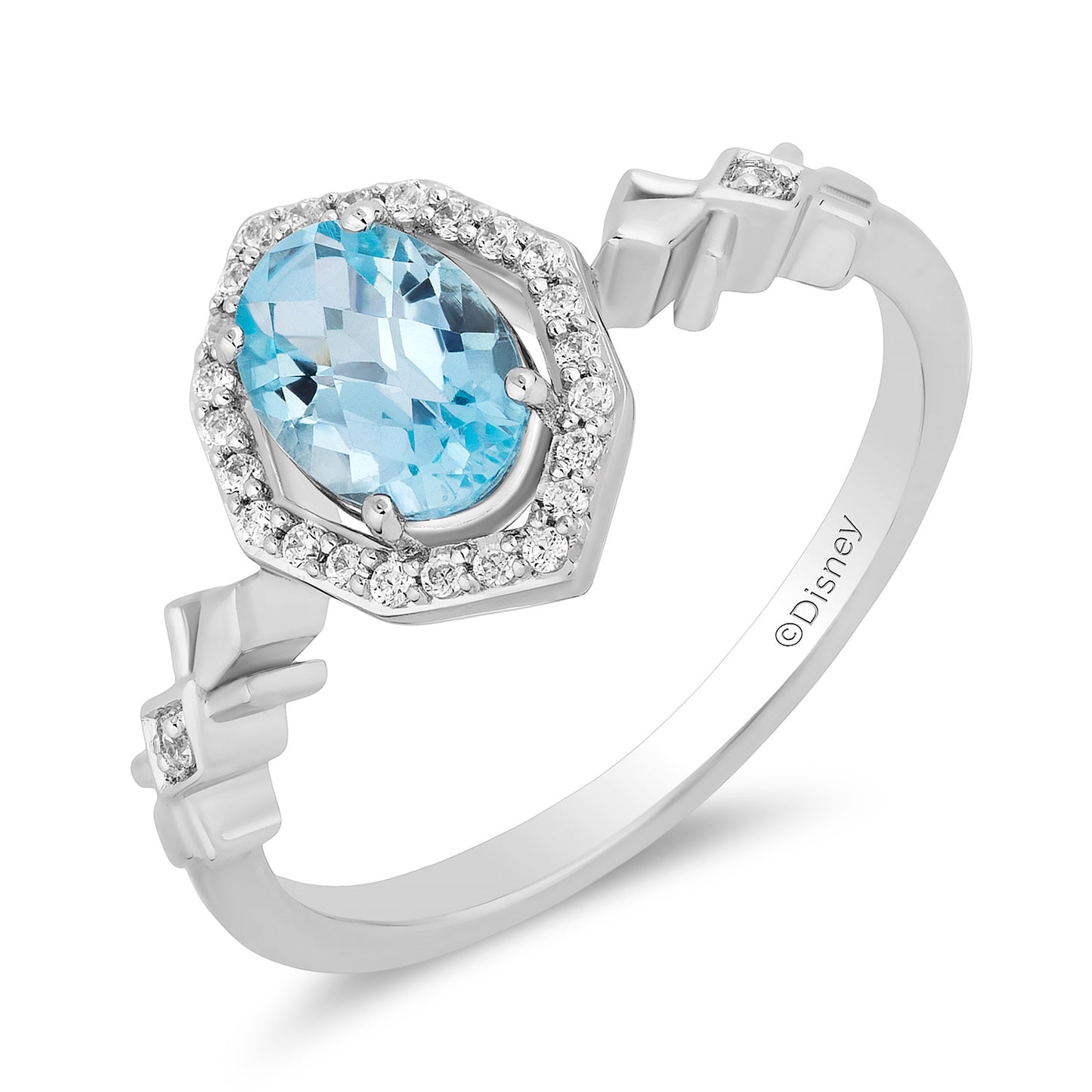 Enchanted Disney Fine Jewelry Sterling Silver with 1/10 CTTW Diamonds and Sky Blue Topaz Elsa Ring