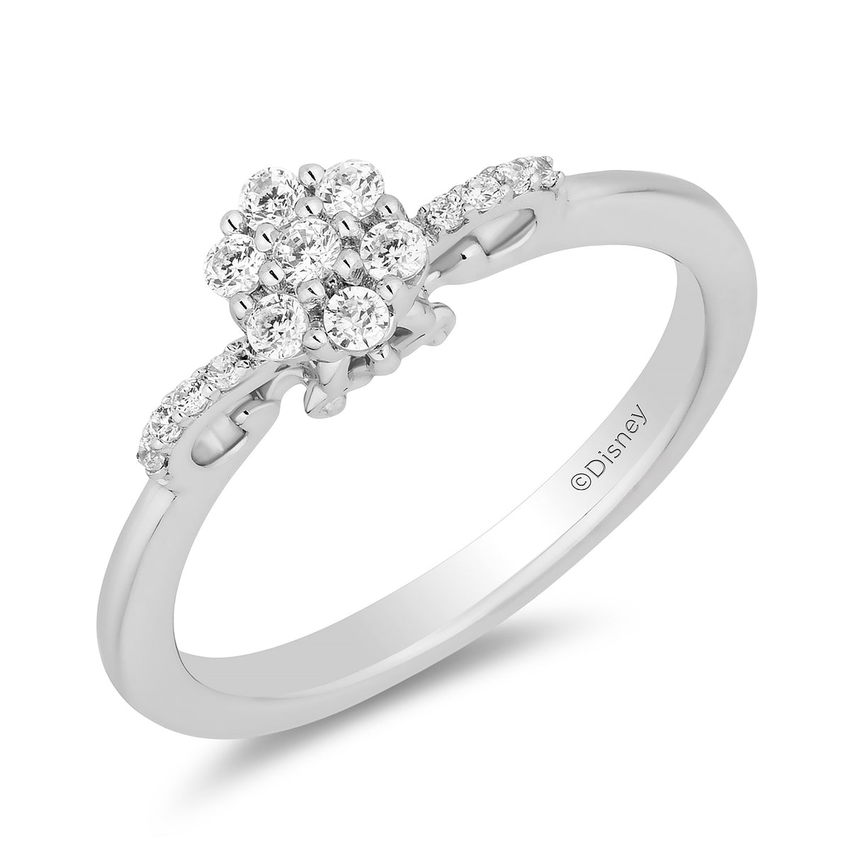 Enchanted Disney Fine Jewelry 10K White Gold with 1/4 CTTW Diamond Cinderella Carriage Engagement Ring