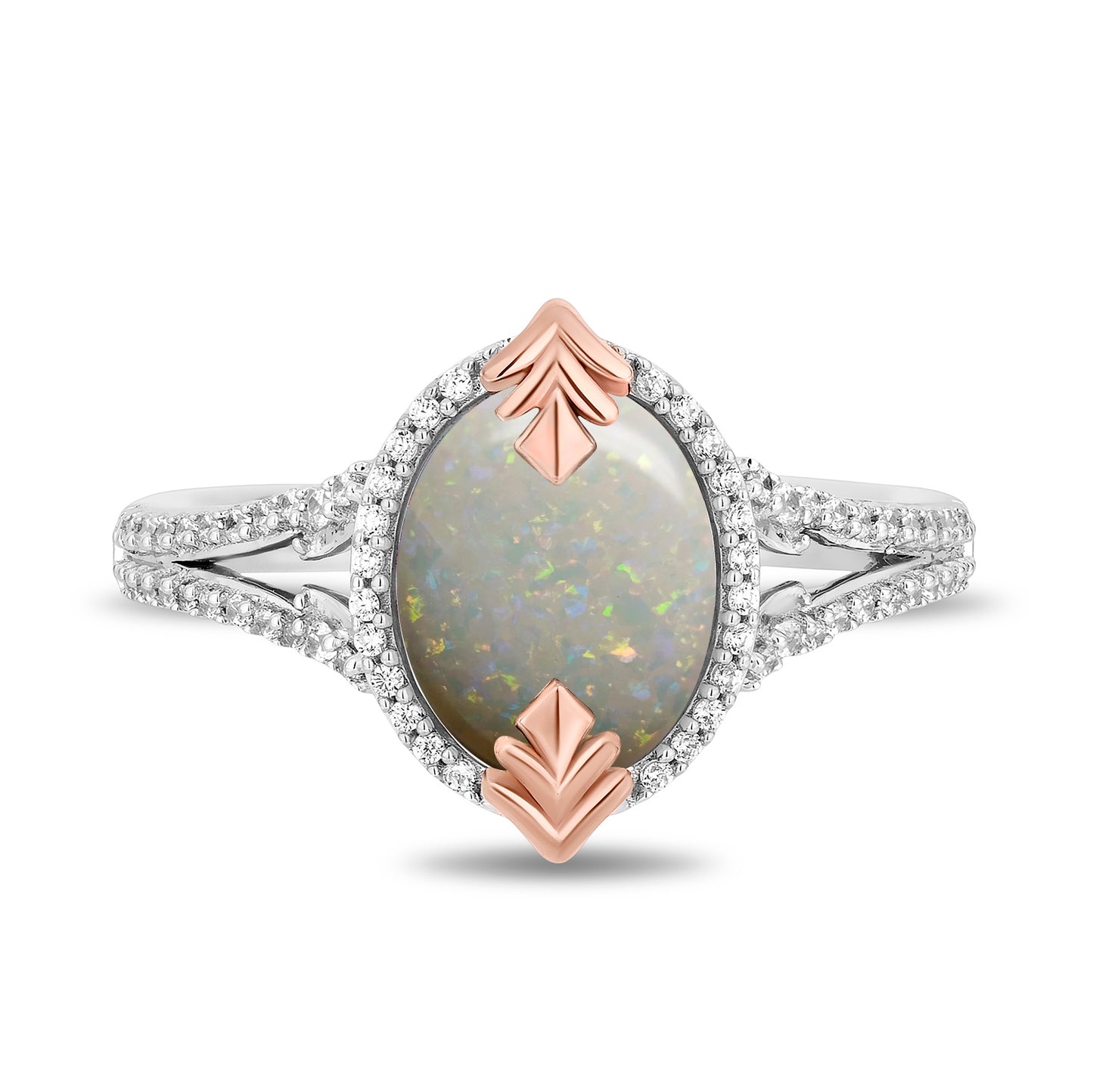 Enchanted Disney Fine Jewelry 14K Rose Gold Over Sterling Silver with 1/5 CTTW Diamonds and Created Opal Elsa Ring