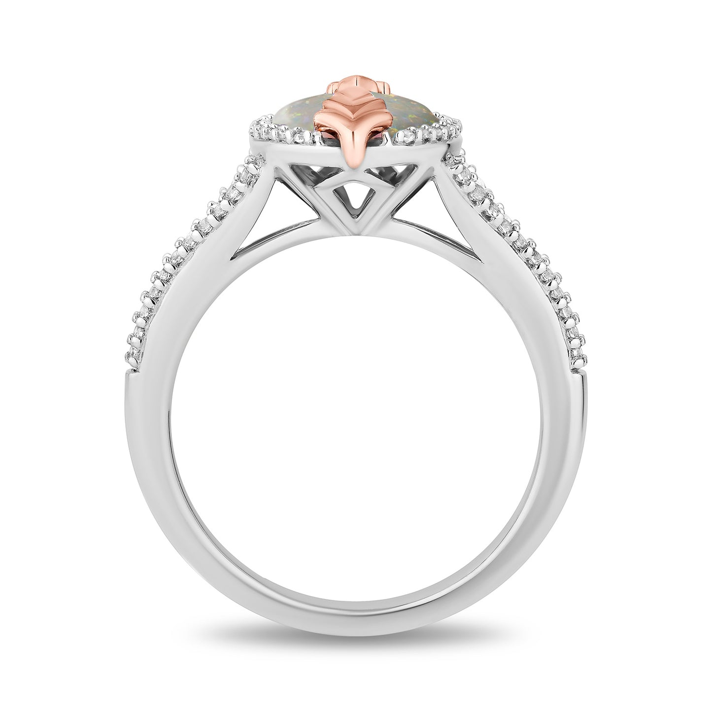 Enchanted Disney Fine Jewelry 14K Rose Gold Over Sterling Silver with 1/5 CTTW Diamonds and Created Opal Elsa Ring