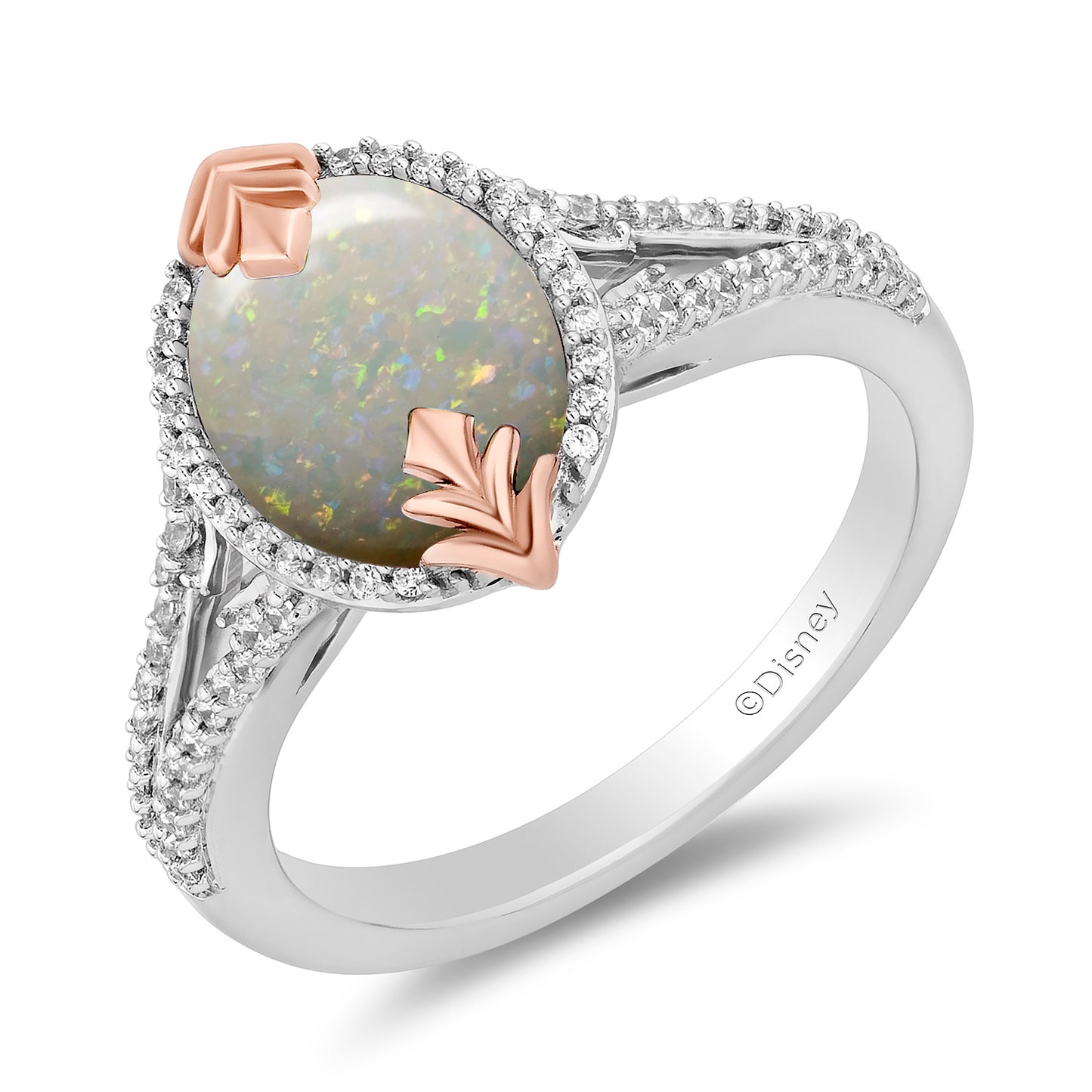 Enchanted Disney Fine Jewelry 14K Rose Gold Over Sterling Silver with 1/5 CTTW Diamonds and Created Opal Elsa Ring