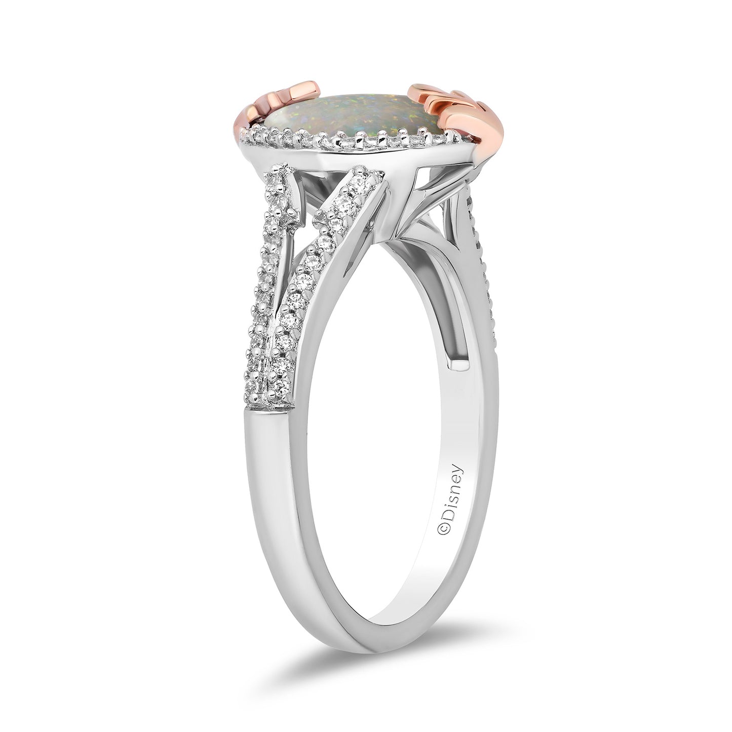 Enchanted Disney Fine Jewelry 14K Rose Gold Over Sterling Silver with 1/5 CTTW Diamonds and Created Opal Elsa Ring