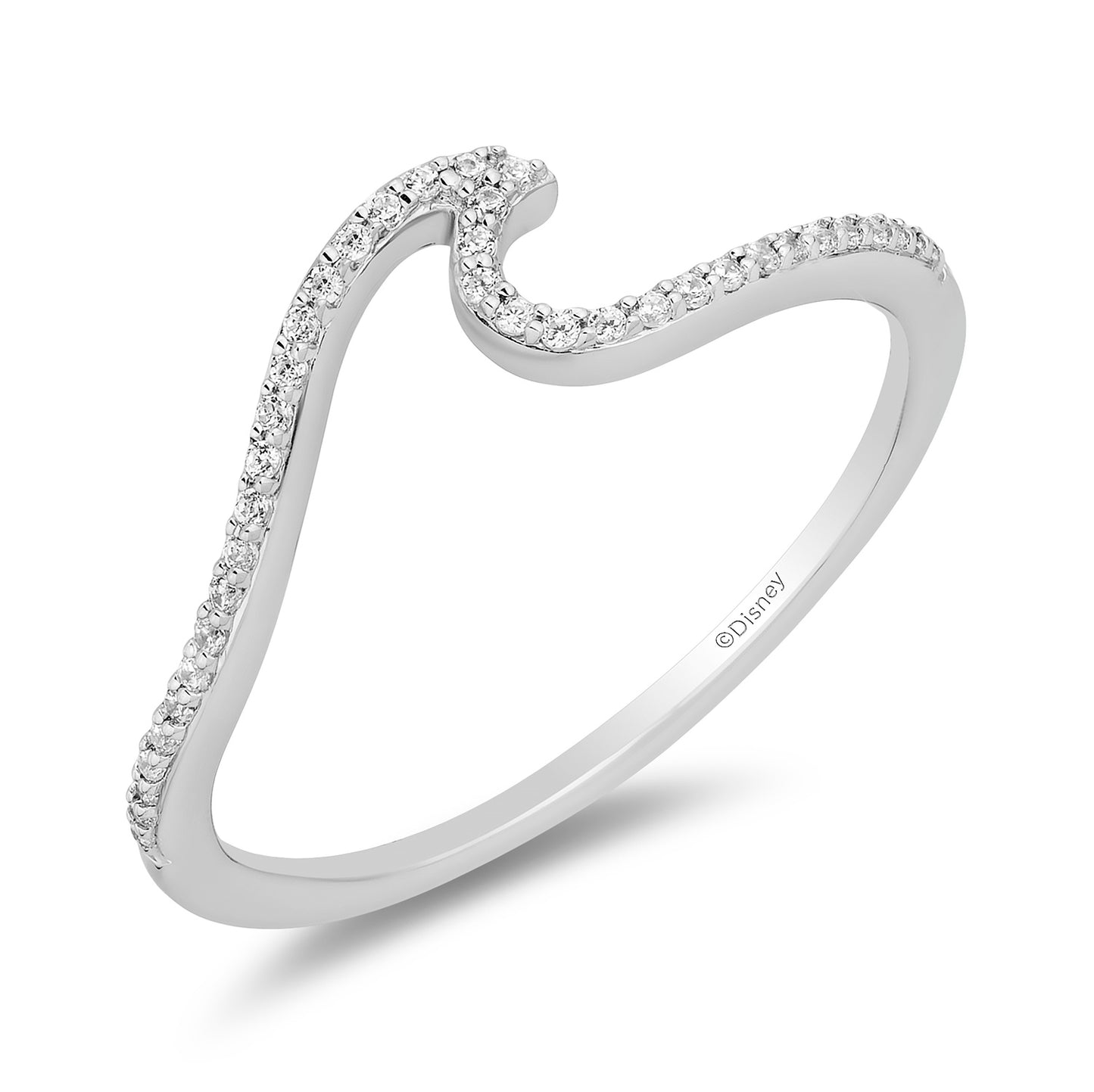 Enchanted Disney Fine Jewelry Sterling Silver with 1/10 CTTW Diamonds Moana Wave Ring
