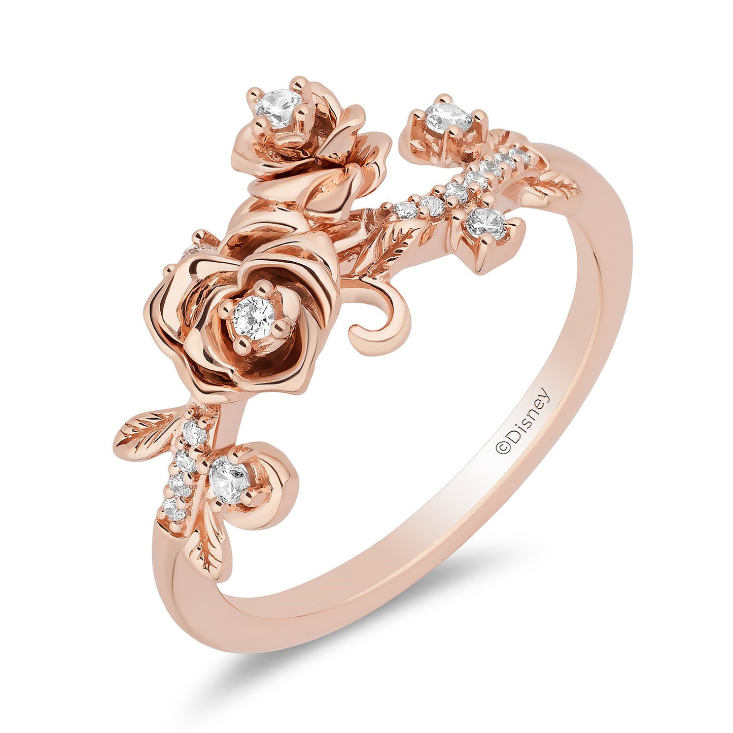 Enchanted Disney Fine Jewelry 14K Rose Gold Over Sterling Silver with 1/6 CTTW Diamonds Belle Ring