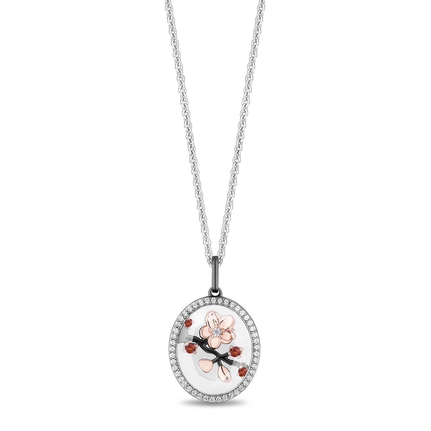 Disney Mulan Inspired Diamonds Garnet Pendant Necklace in Black