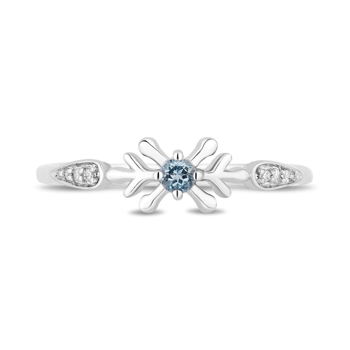 Enchanted Disney Fine Jewelry Sterling Silver with Accent Diamonds and Aquamarine Elsa Ring