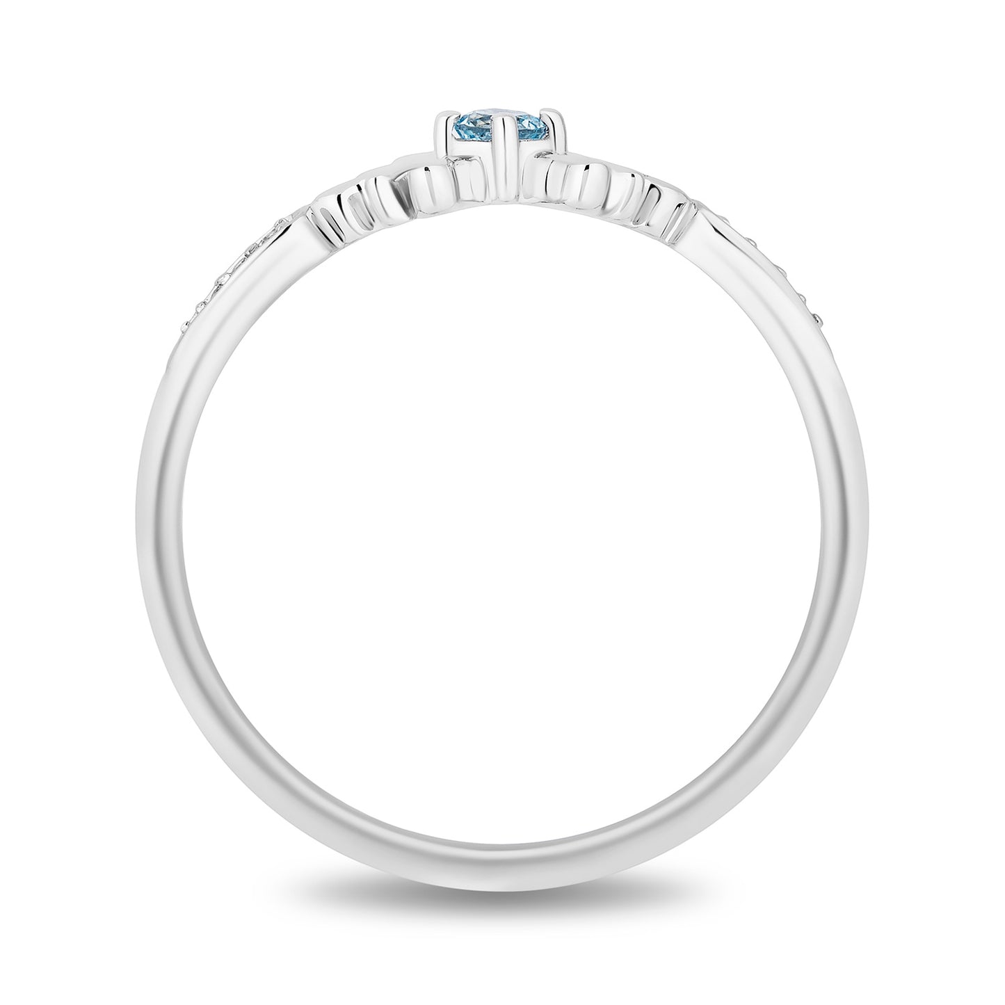 Enchanted Disney Fine Jewelry Sterling Silver with Accent Diamonds and Aquamarine Elsa Ring