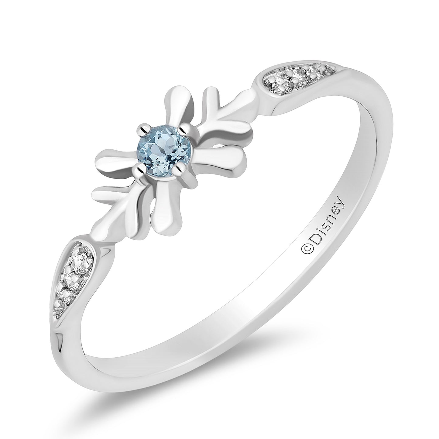 Enchanted Disney Fine Jewelry Sterling Silver with Accent Diamonds and Aquamarine Elsa Ring