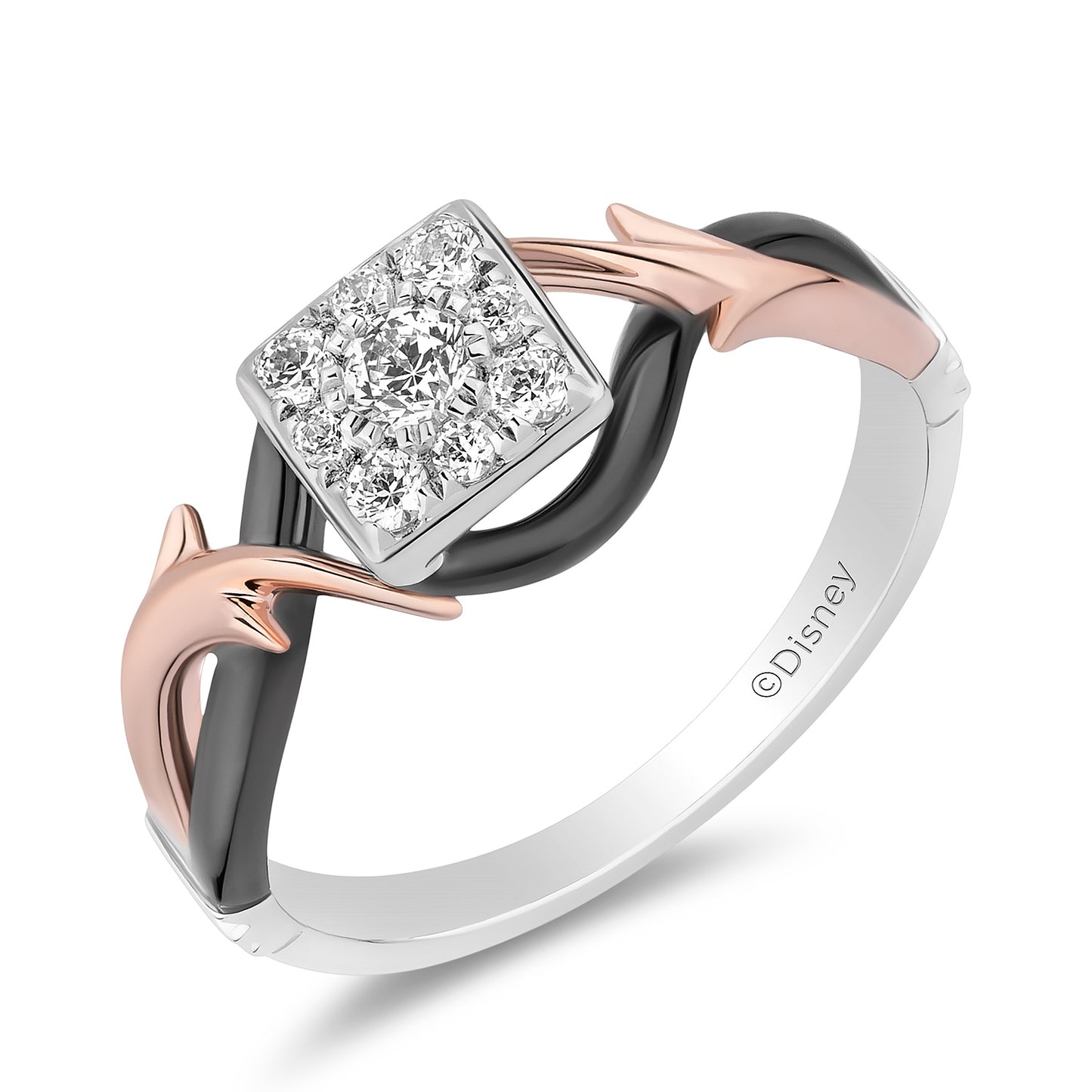 Enchanted Disney Fine Jewelry Black Rhodium Over 14K White Gold and Rose Gold with 1/4 CTTW Diamonds Maleficent Engagement Ring