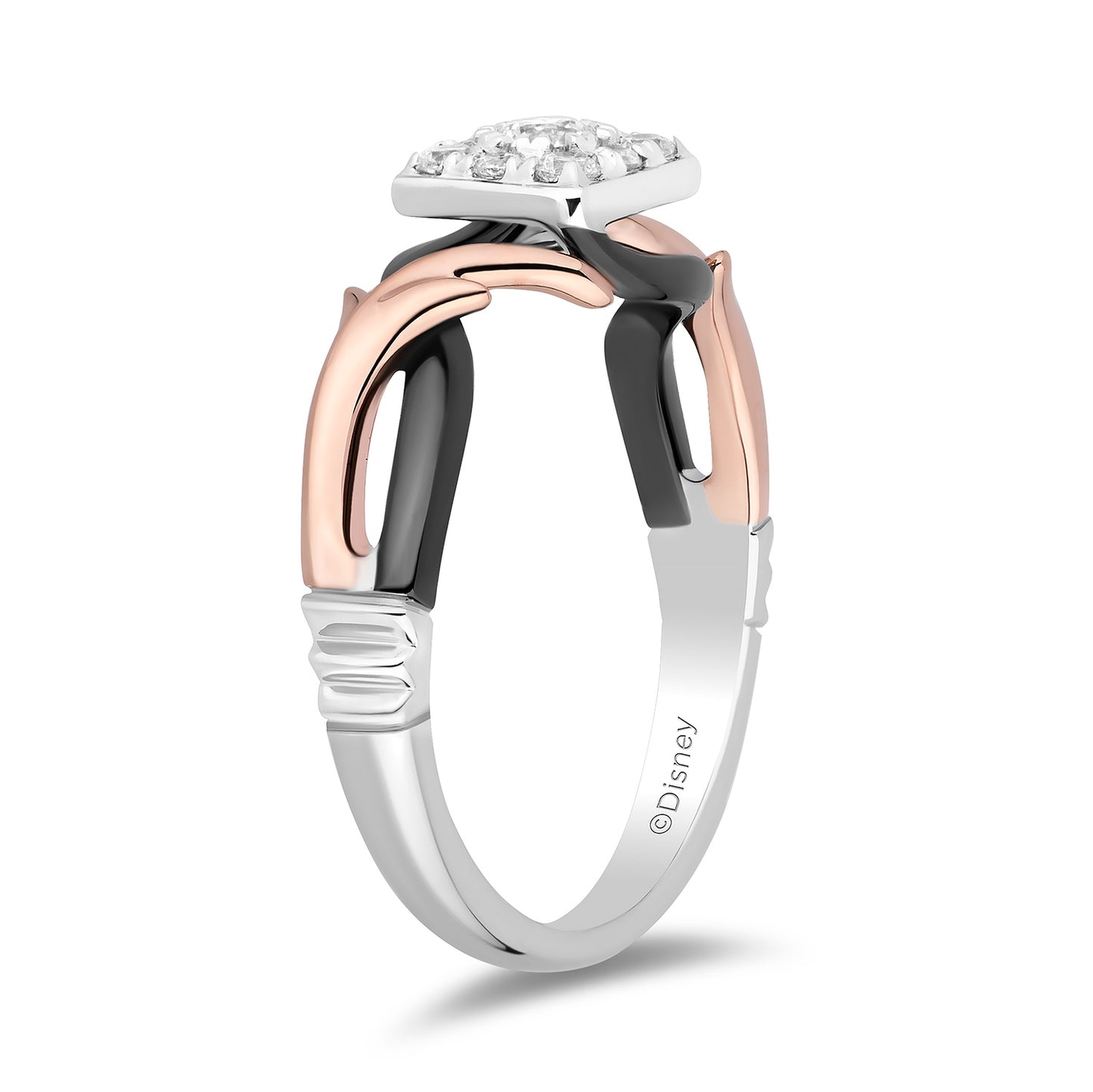 Enchanted Disney Fine Jewelry Black Rhodium Over 14K White Gold and Rose Gold with 1/4 CTTW Diamonds Maleficent Engagement Ring